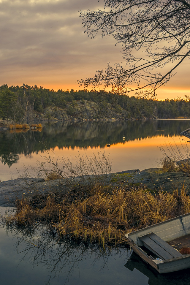 Desktop Wallpapers Sweden Nature Sunrises And Sunsets Boats 640x960