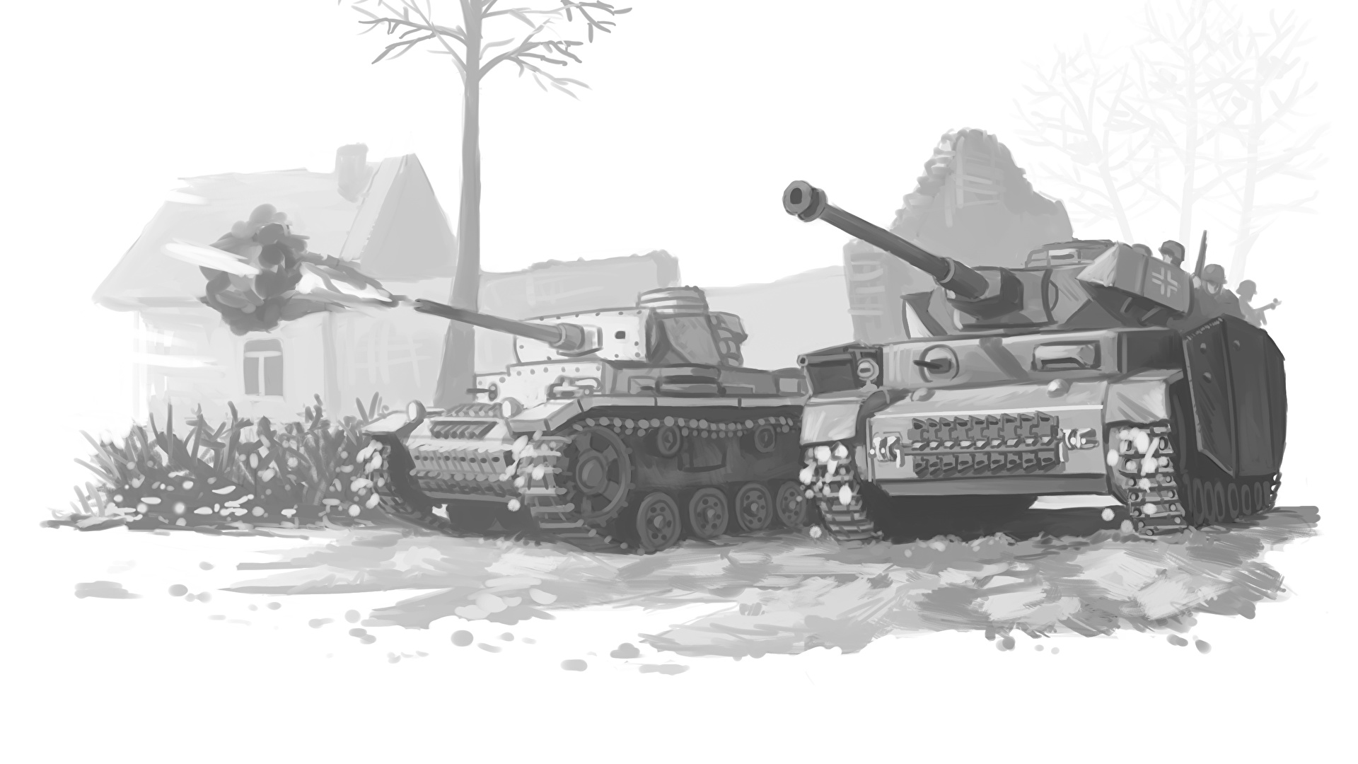 壁紙 19x1080 戦車 描かれた壁紙 白黒 ドイツ語 発射 陸軍 ダウンロード 写真