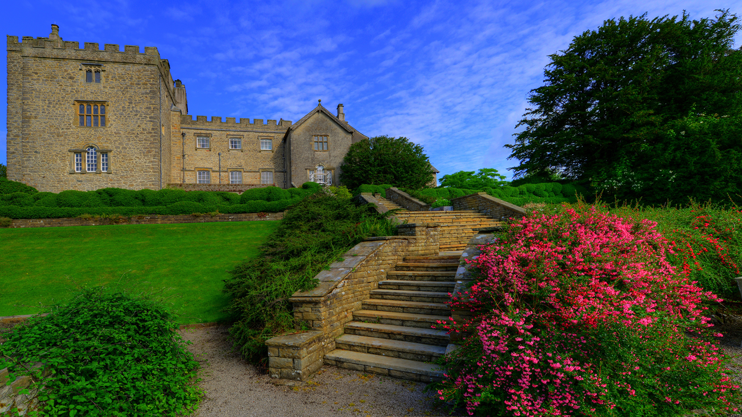 Fonds D Ecran 2560x1440 Angleterre Chateau Fort Sizergh Castle And Garden Escalier Arbrisseau Gazon Villes Telecharger Photo
