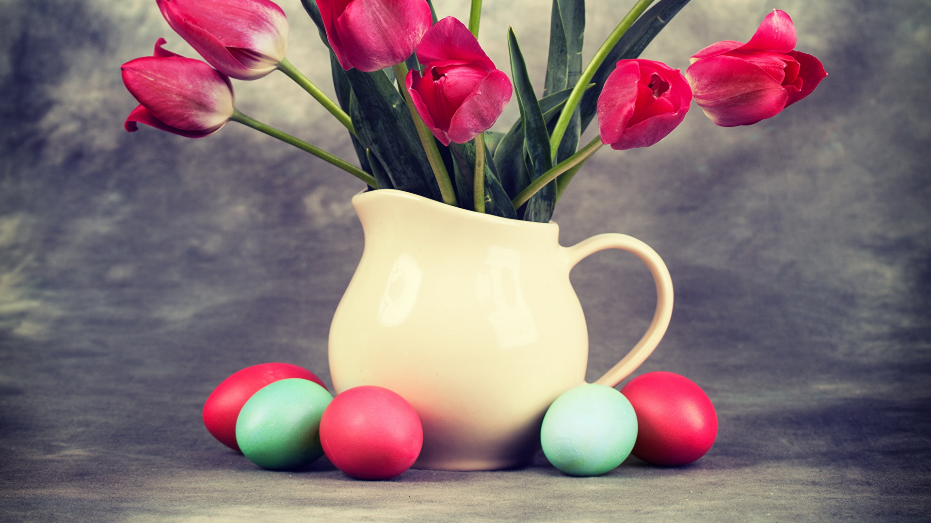 Photos Easter egg tulip Flowers Jug container 1920x1080