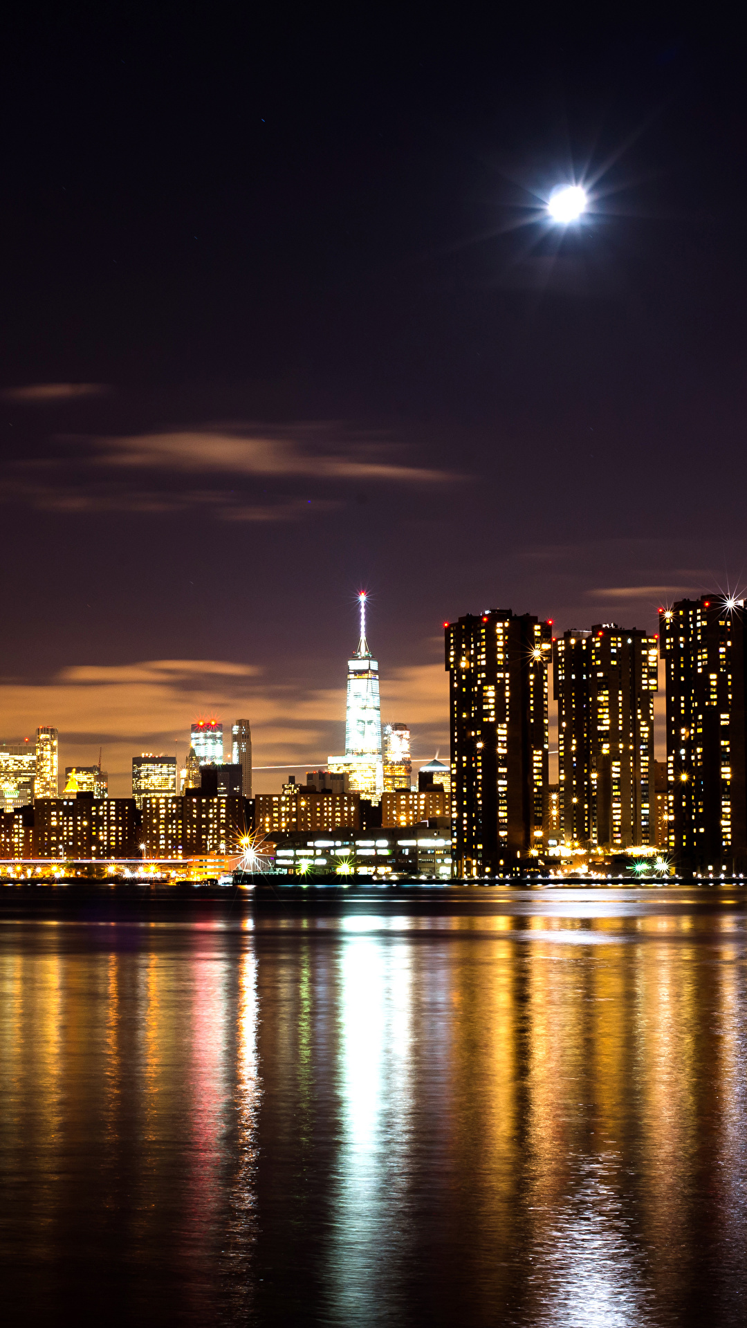 Images New York City USA Moon Cove night time Houses 1080x1920