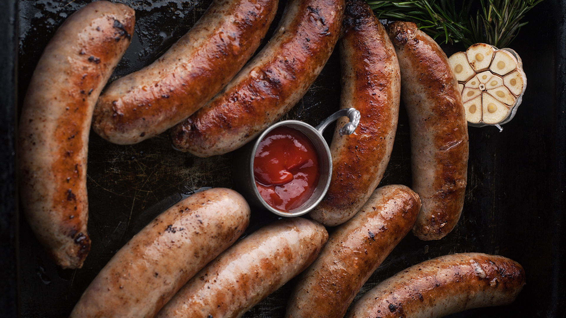 Images Ketchup Vienna sausage Food Closeup 1920x1080