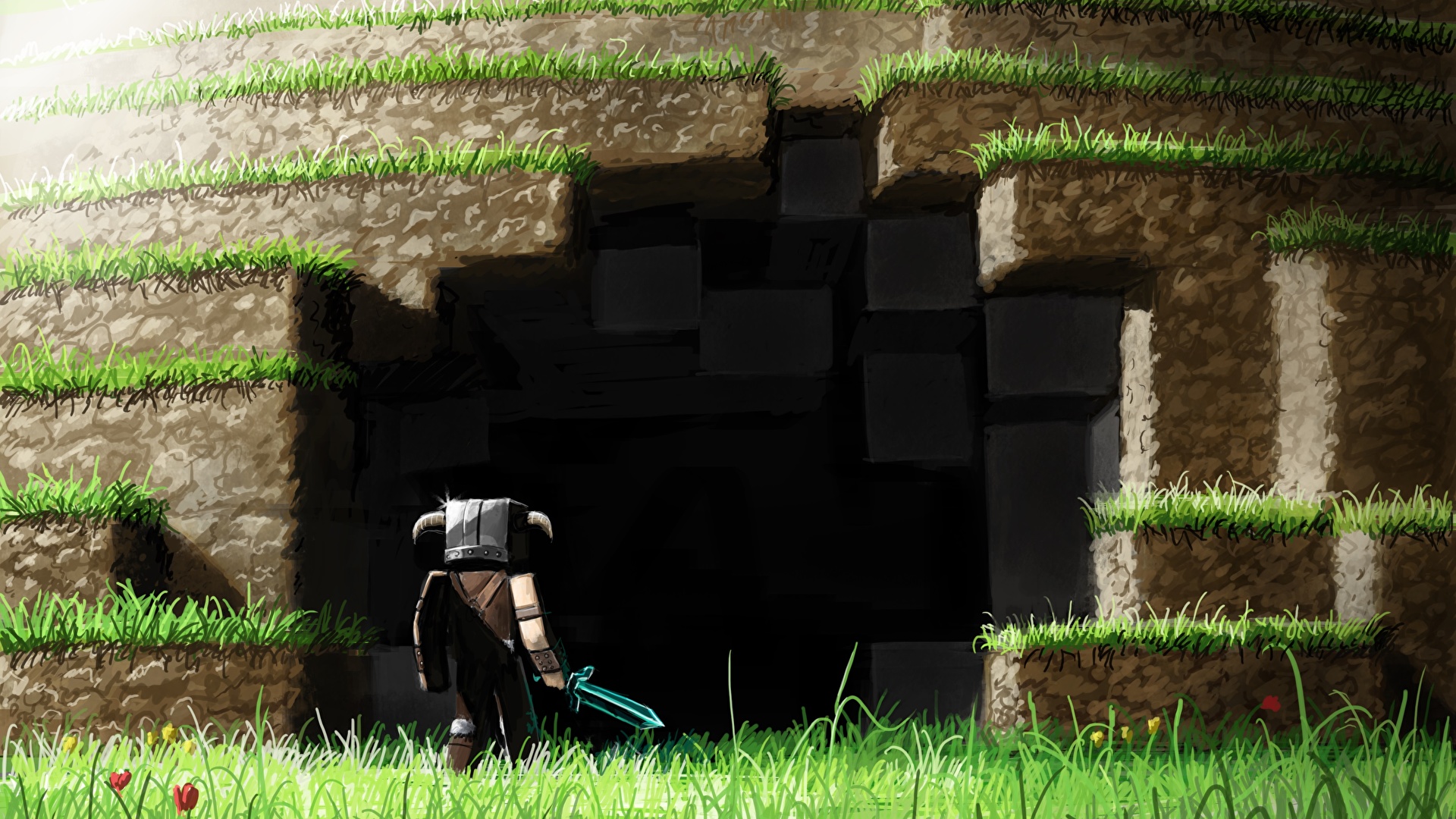 壁紙 19x1080 ウォリアーズ Minecraft Alexelcapo 洞窟 剣 ゲーム ダウンロード 写真
