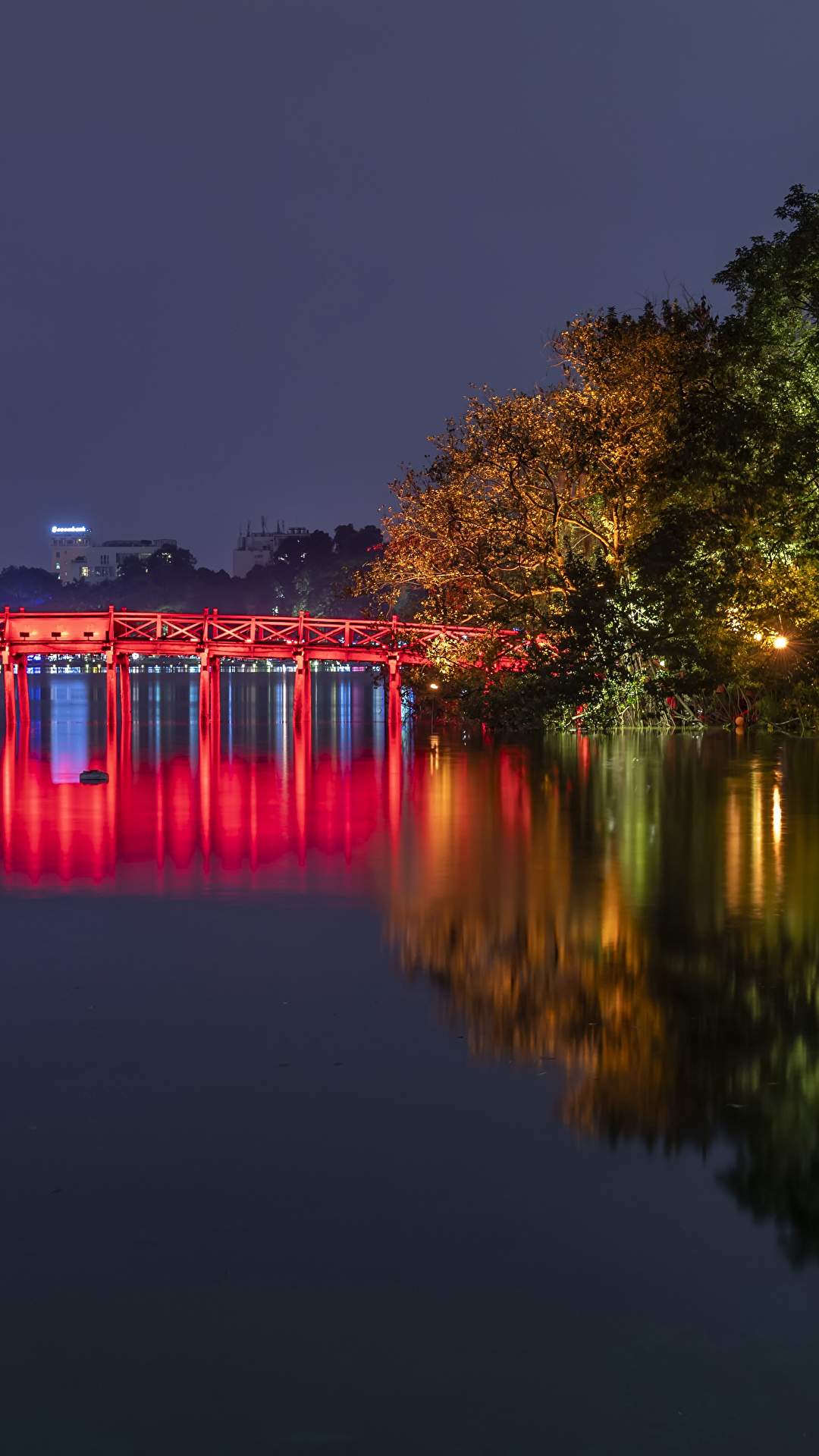 壁紙 1080x19 ベトナム 公園 川 橋 Hanoi 夜 木 自然 ダウンロード 写真
