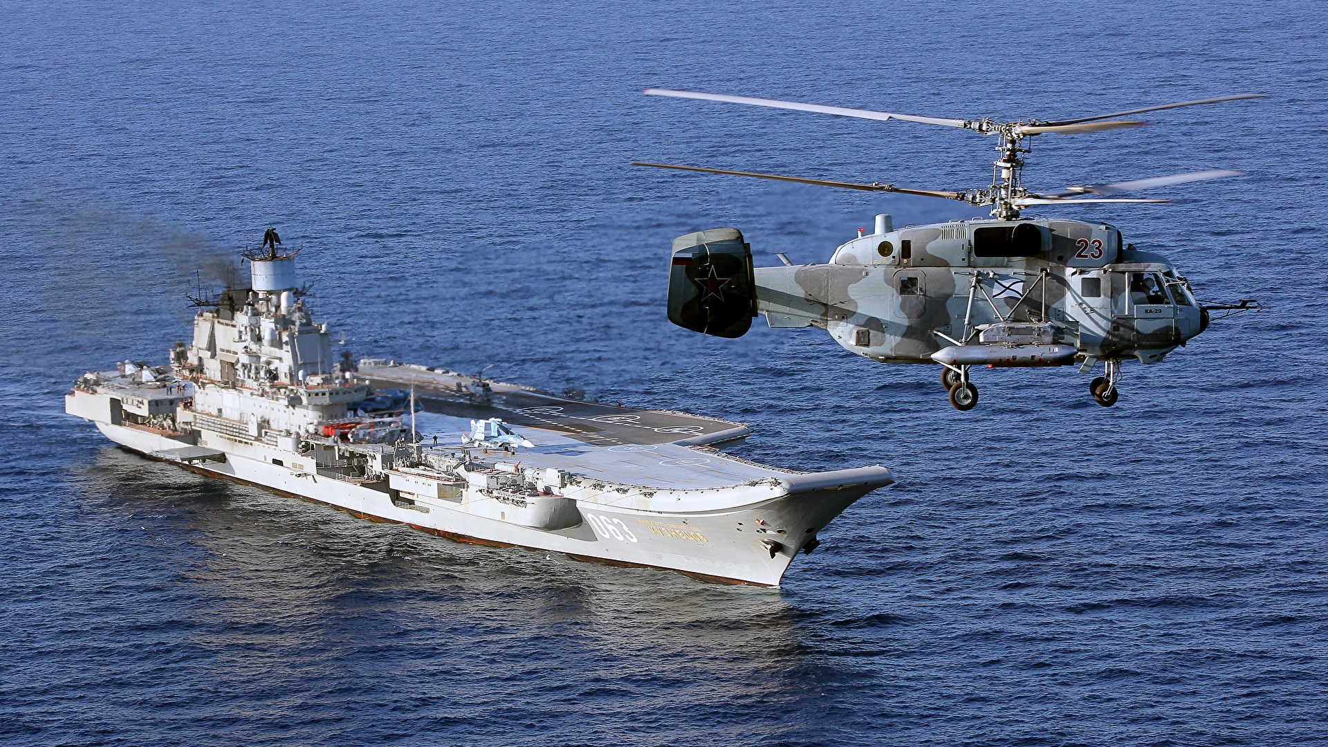 Image Helicopter Aircraft Carrier Russian Ka-29 Helix-B 1920x1080