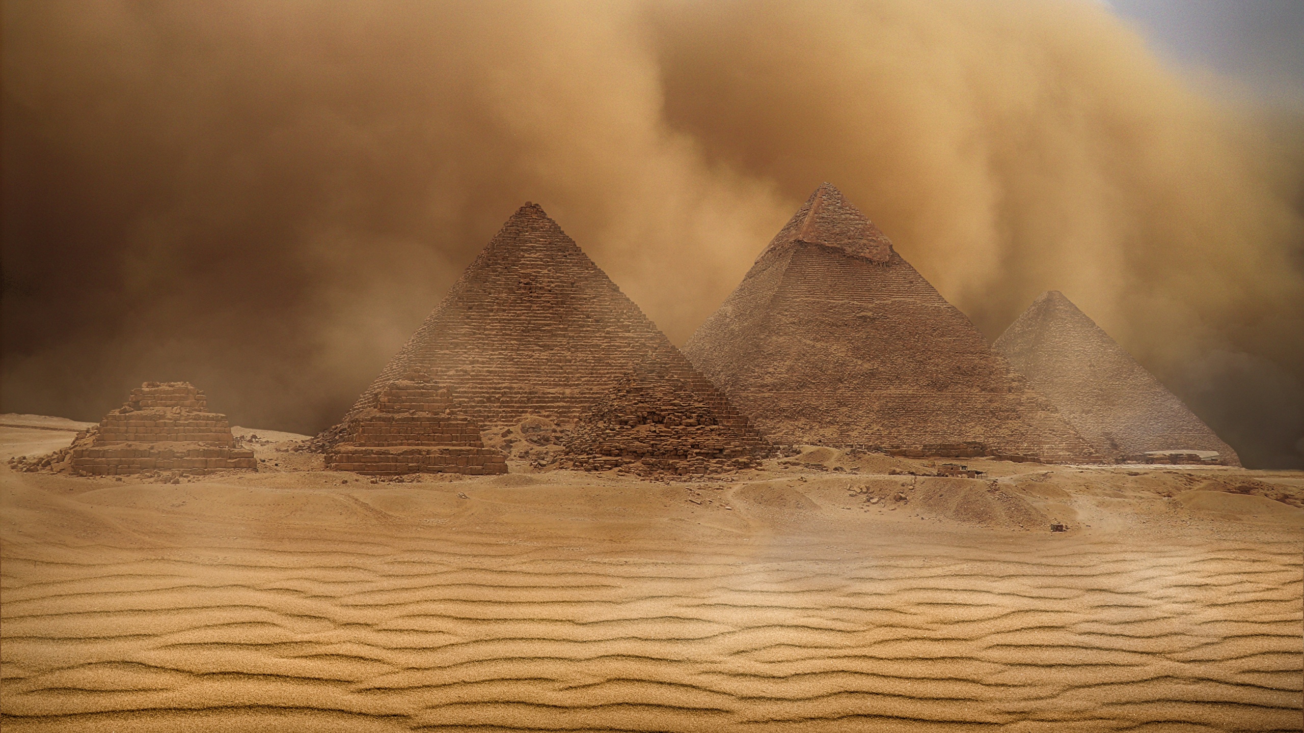 壁紙 2560x1440 エジプト 砂漠 ピラミッド 砂 自然 ダウンロード 写真