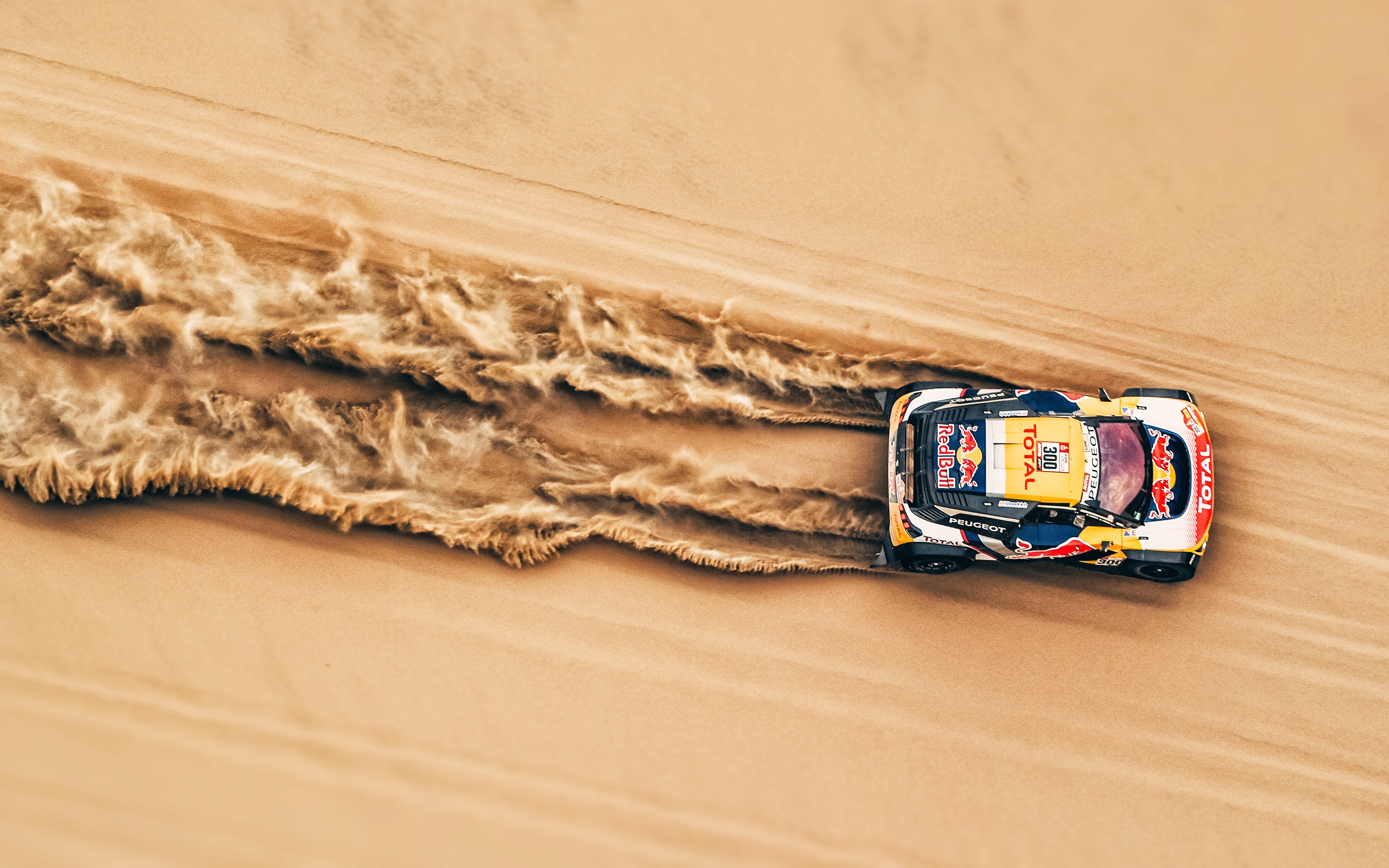 壁紙 3840x2400 プジョー 3008 Dkr Red Bull Dakar ラリー 上から 砂 自動車 ダウンロード 写真