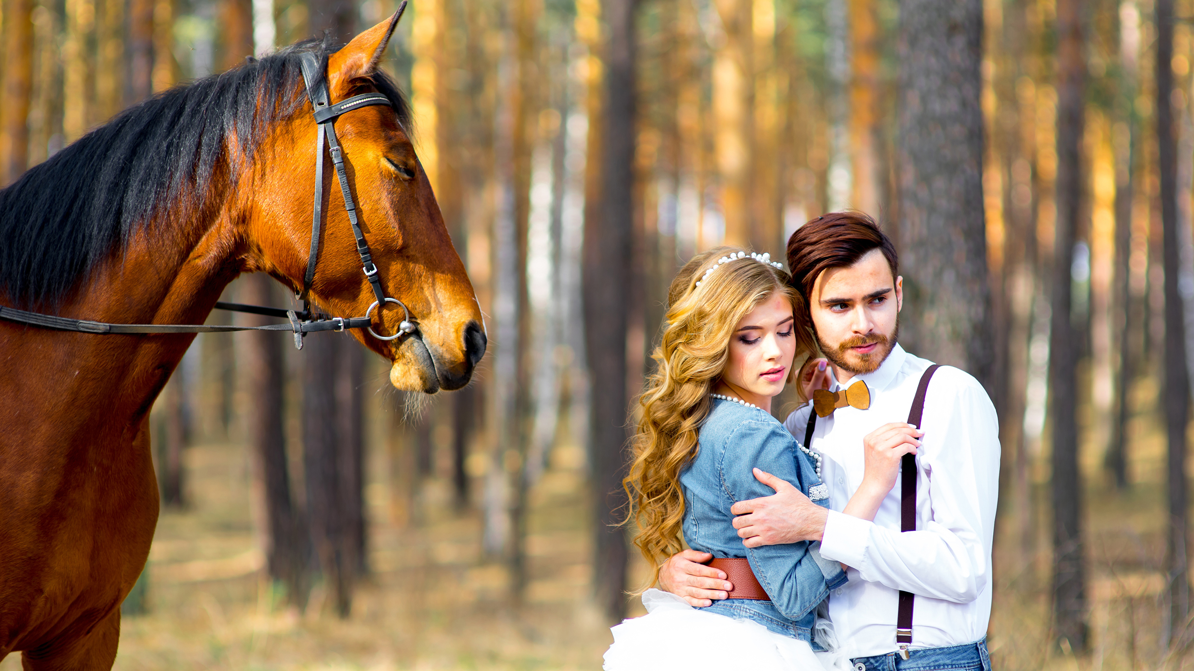 Desktop Hintergrundbilder Junge Frauen Pferde Brautigam 3840x2160