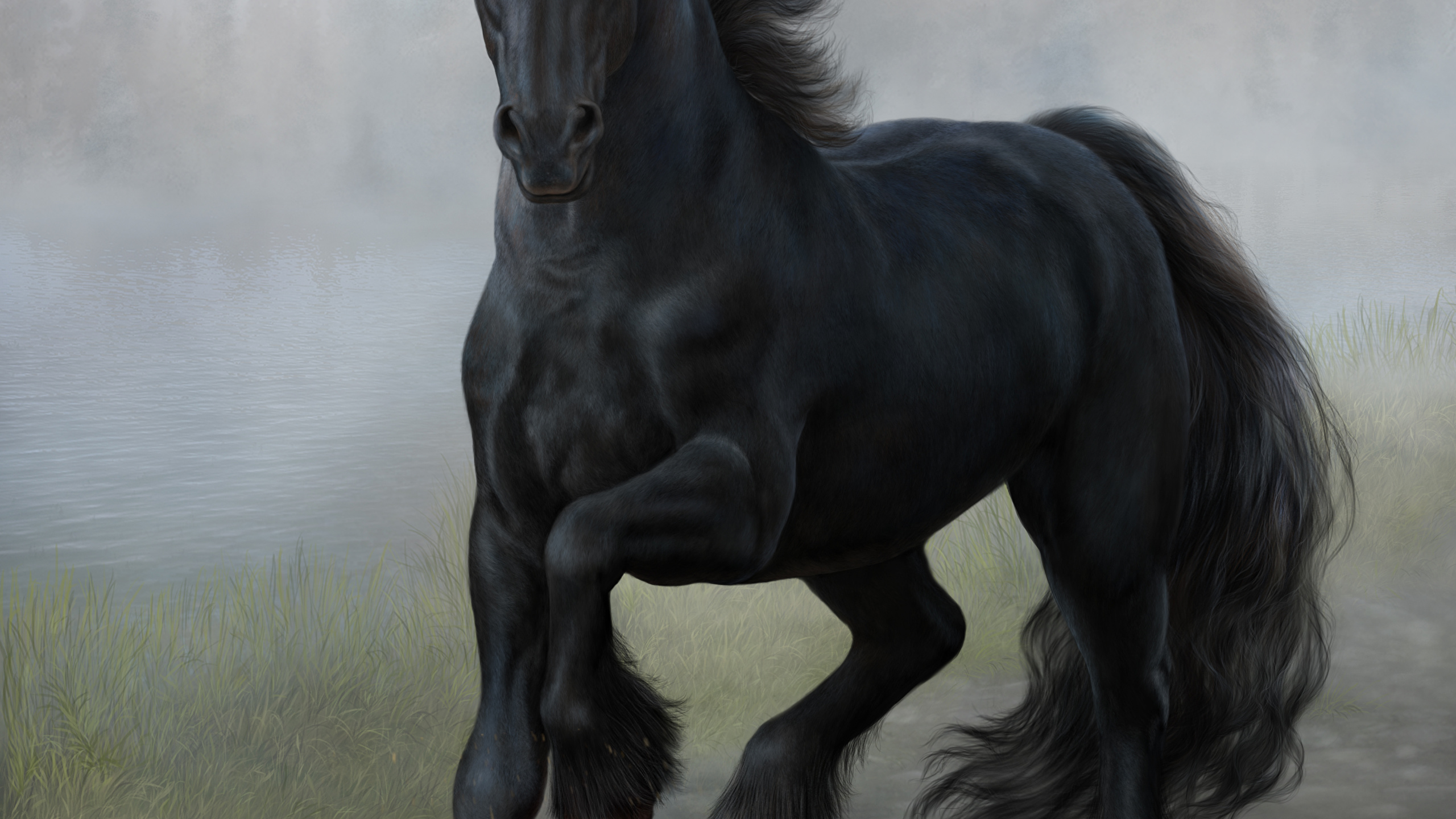 В каких произведениях есть конь. Фризский тяжеловоз. Тенегрив скайрим арт. Вороная Фризская лошадь. Лошадь черный.
