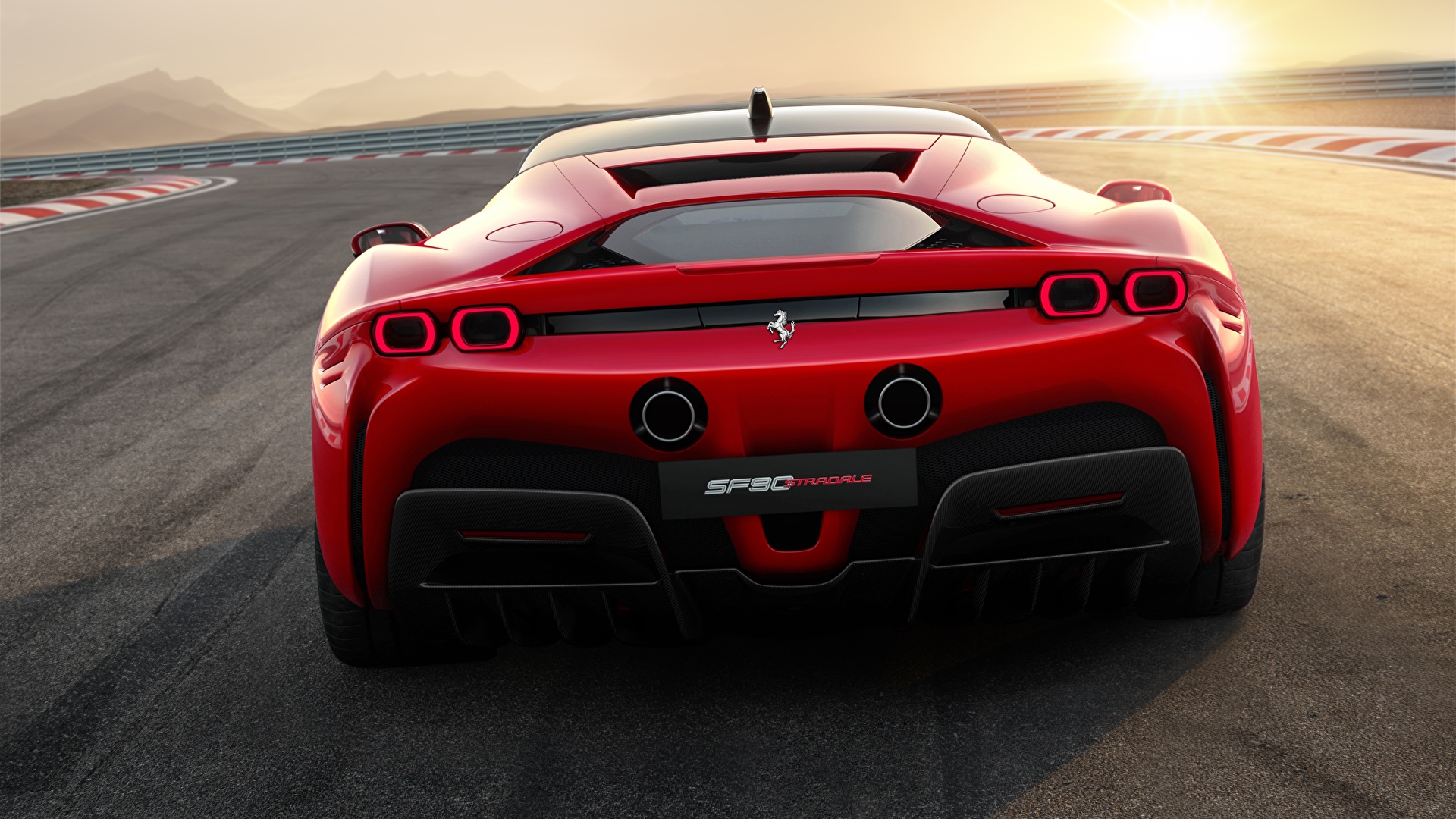 Image Ferrari Stradale SF90 Red Back view automobile 1920x1080