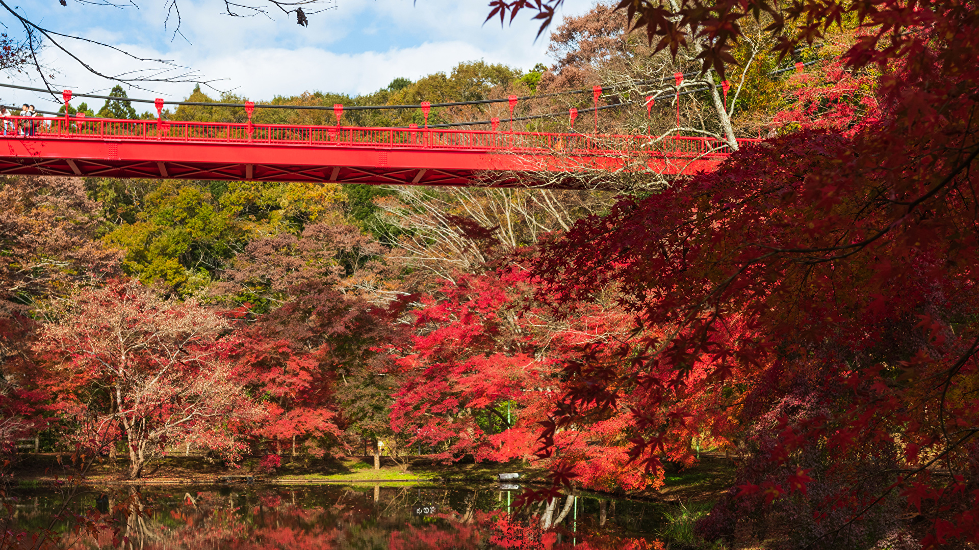 Fonds D Ecran 1920x1080 Japon Parc Etang Ponts Automne Izumi