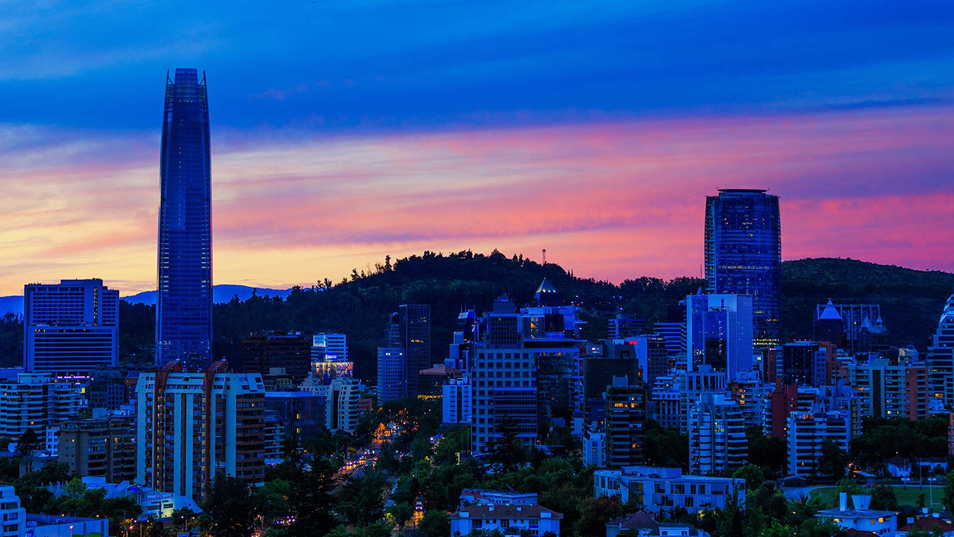 Photo Santiago Chile Evening Skyscrapers Cities Building 1920x1080