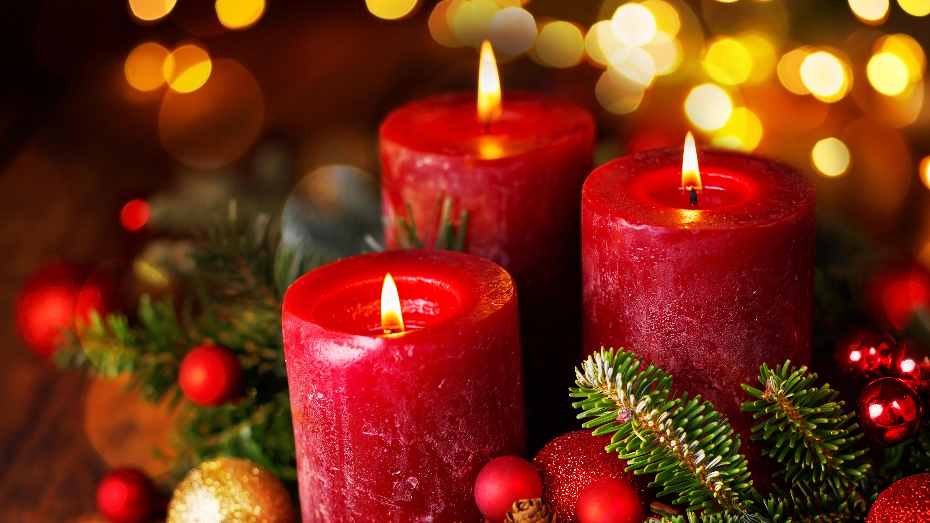 Wallpaper New year flame Candles Three 3 3840x2160