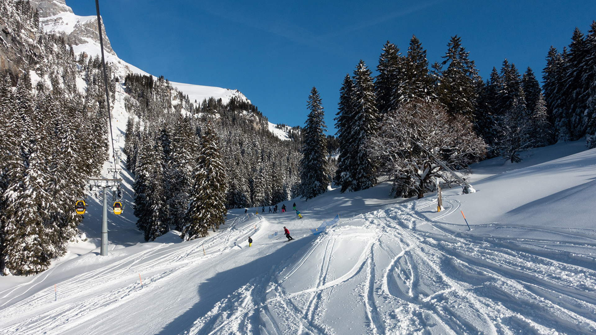 壁紙 19x1080 スイス 冬 森林 Braunwald 雪 自然 ダウンロード 写真