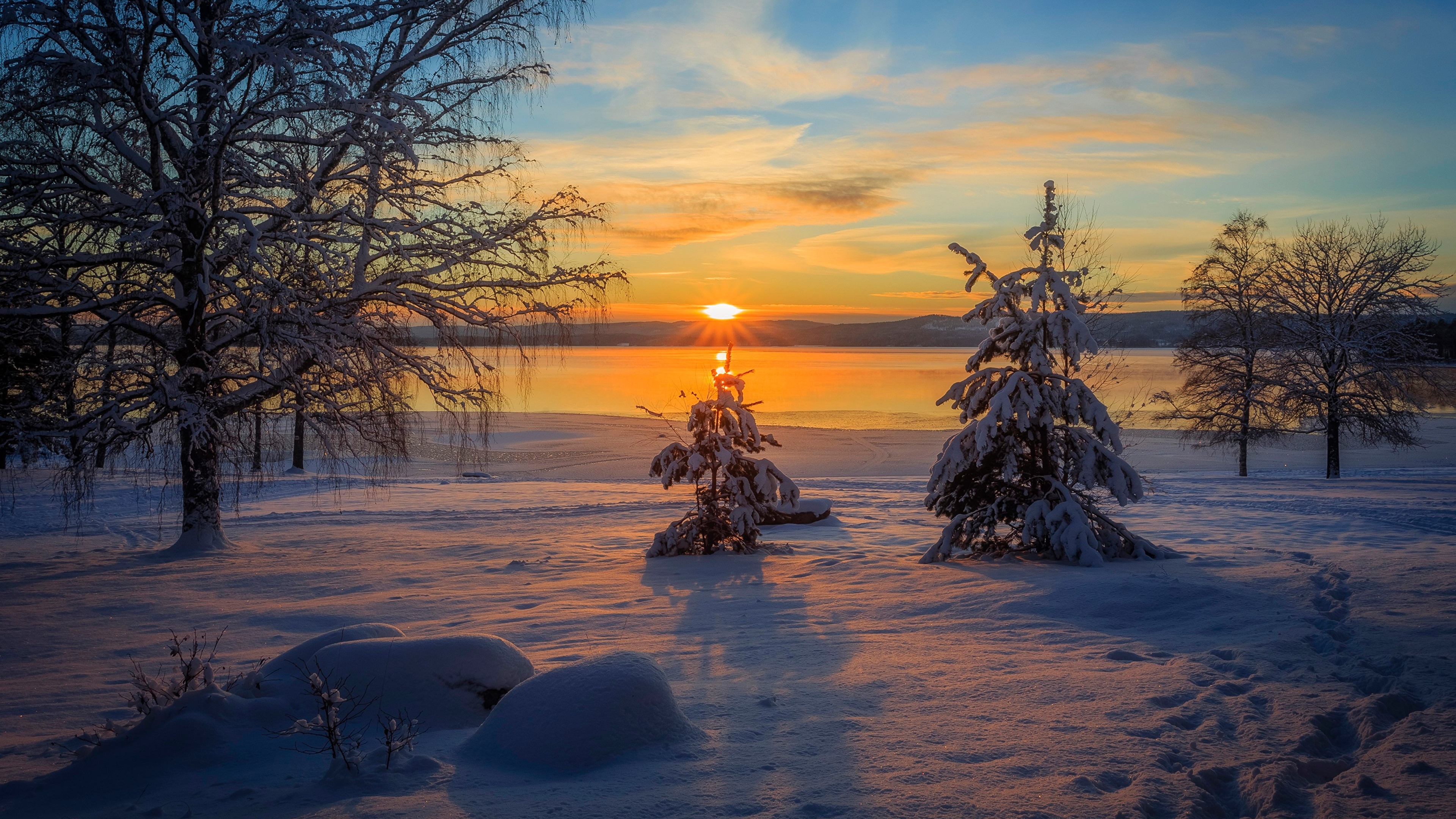 winter snow sunset wallpaper