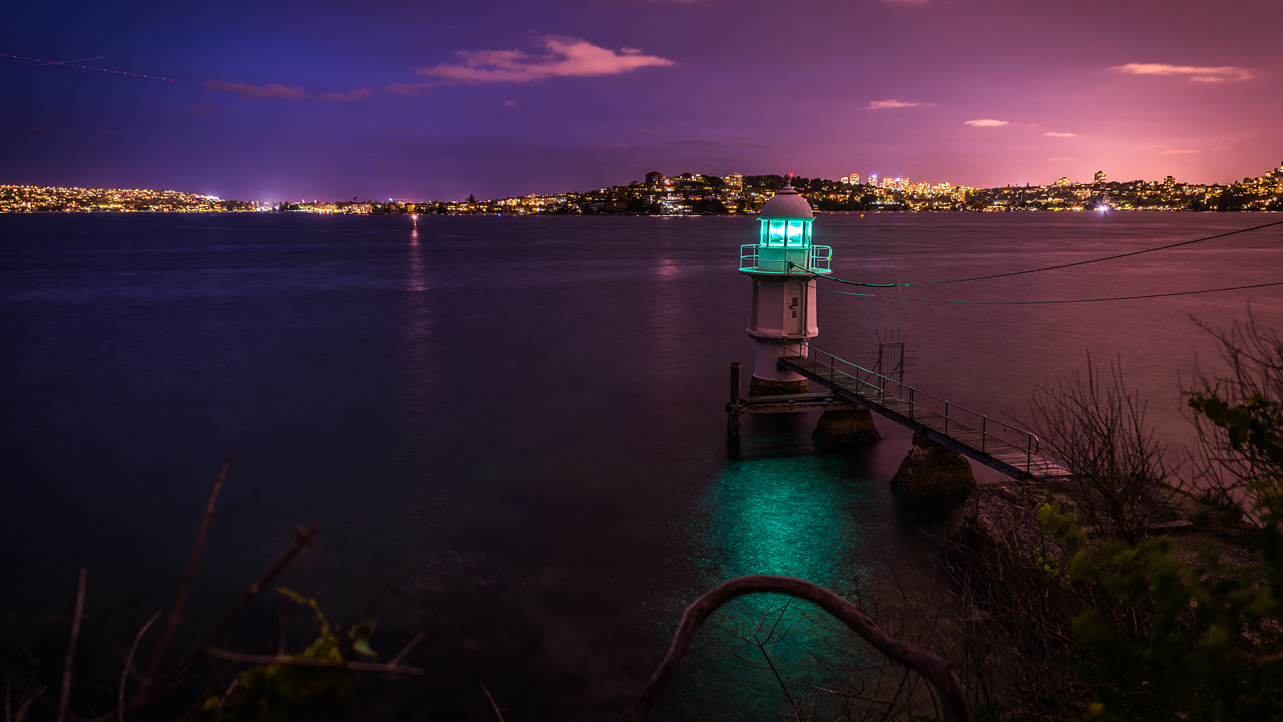 壁紙 2560x1440 灯台 海岸 オーストラリア 海 シドニー 夜 湾 自然 ダウンロード 写真