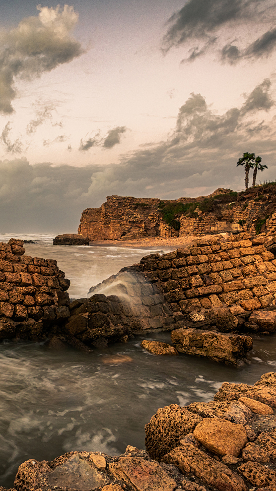 壁紙 1080x19 イスラエル 夕 海岸 海 Haifa 岩 自然 ダウンロード 写真