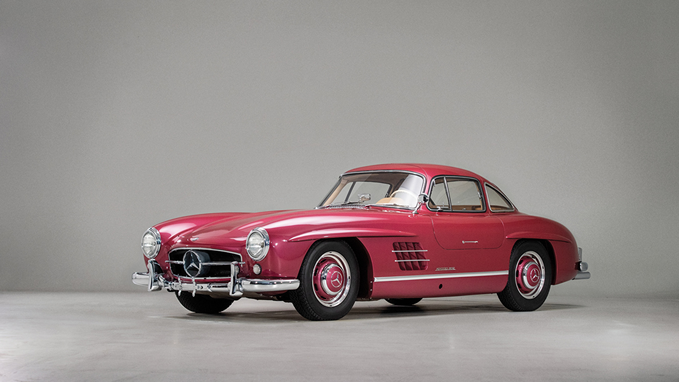 Картинка Мерседес бенц 1956 300 SL Ретро розовая Металлик 1366x768