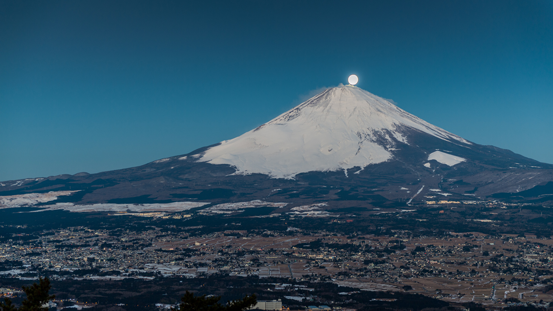 壁紙 19x1080 山 富士山 日本 火山 月 自然 ダウンロード 写真