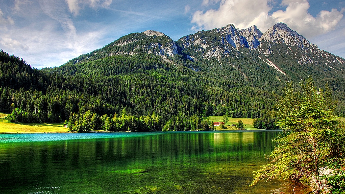 壁紙 1366x768 山 森林 湖 オーストリア 風景写真 自然 ダウンロード 写真