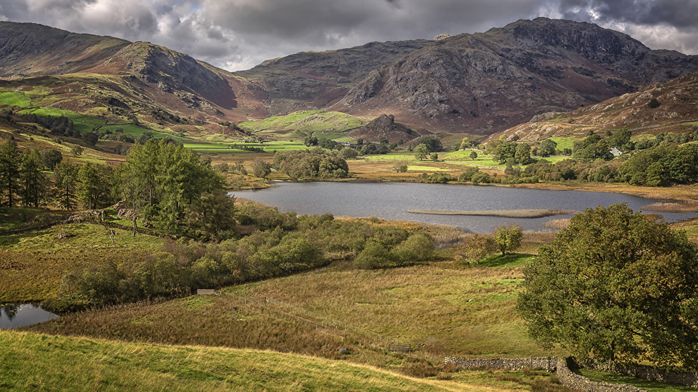 Images England Little Langdale Tarn Nature Autumn mountain 1366x768