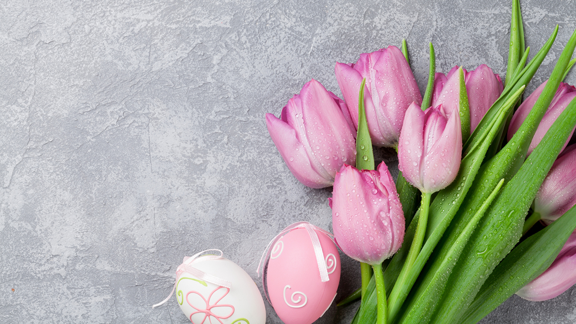 Desktop Hintergrundbilder Ostern Eier Tulpen Rosa Farbe 1920x1080