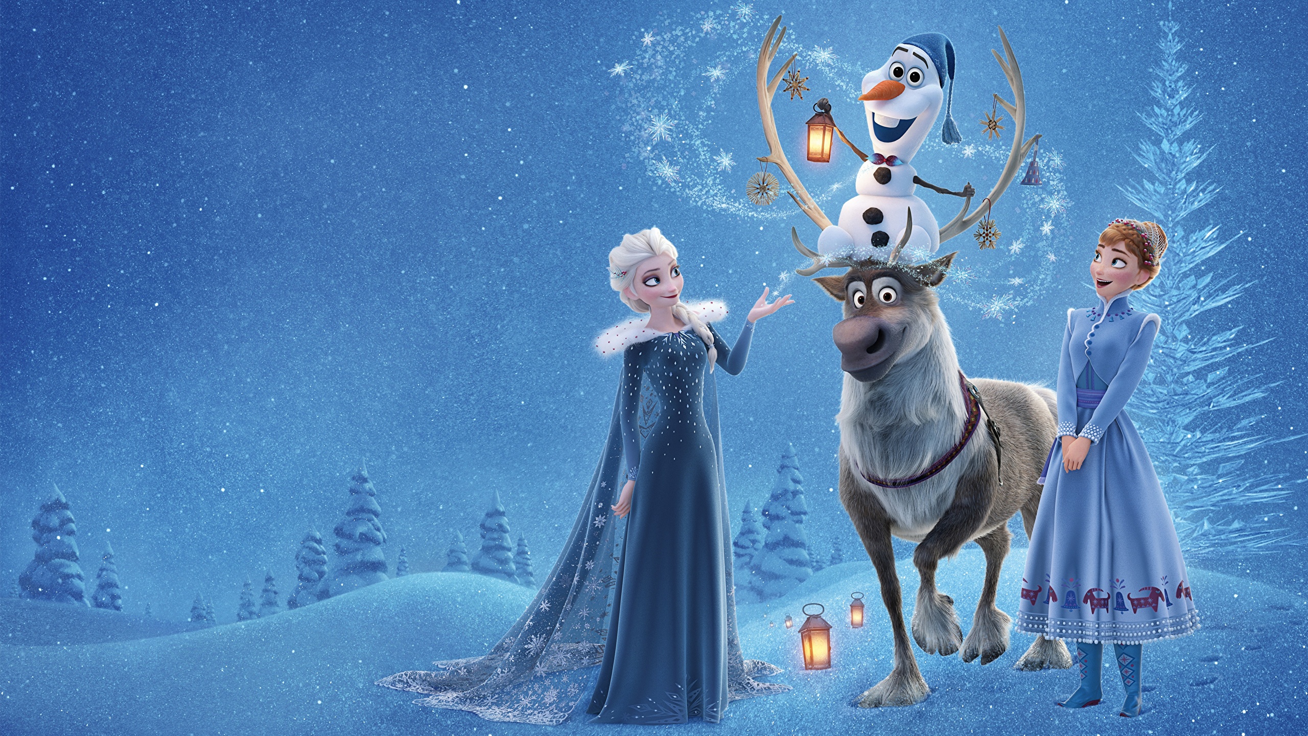 Обои Для Рабочего Стола Холодное Сердце Олени Elsa, Olaf, 2560x1440