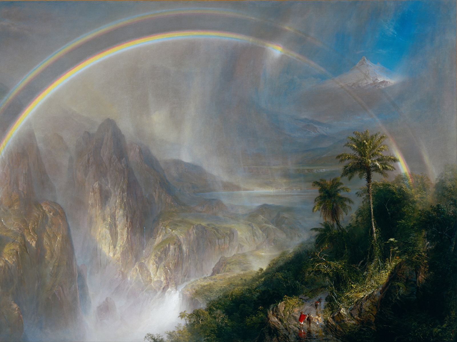 1600x1200、山、絵画、Frederic Edwin Church, Rainy Season in the Tropics、虹、自然、