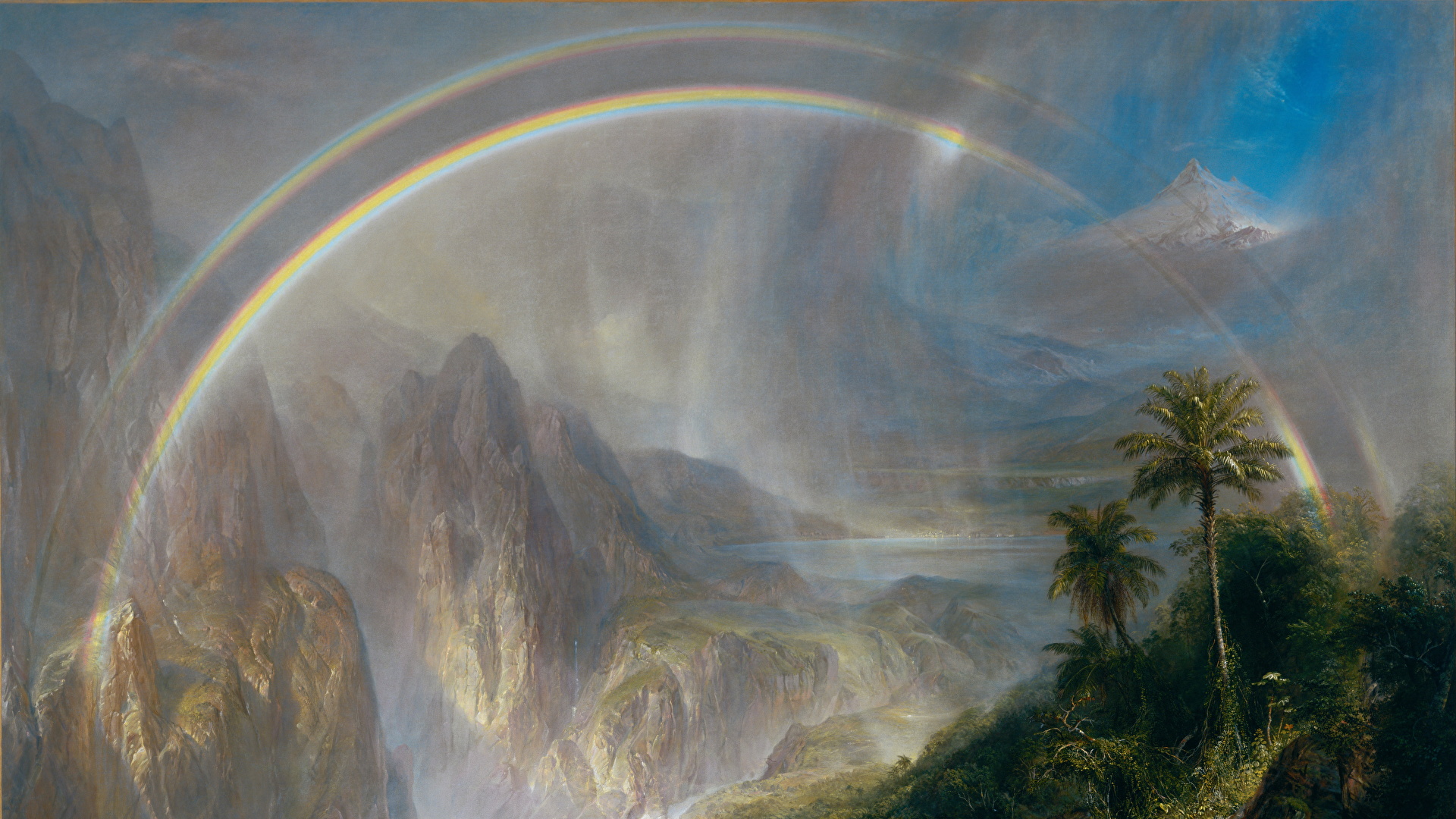 1920x1080、山、絵画、Frederic Edwin Church, Rainy Season in the Tropics、虹、自然、