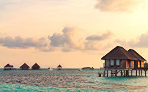 Fonds d'écran Maldives Tropique Mer Levers et couchers de soleil Bungalow