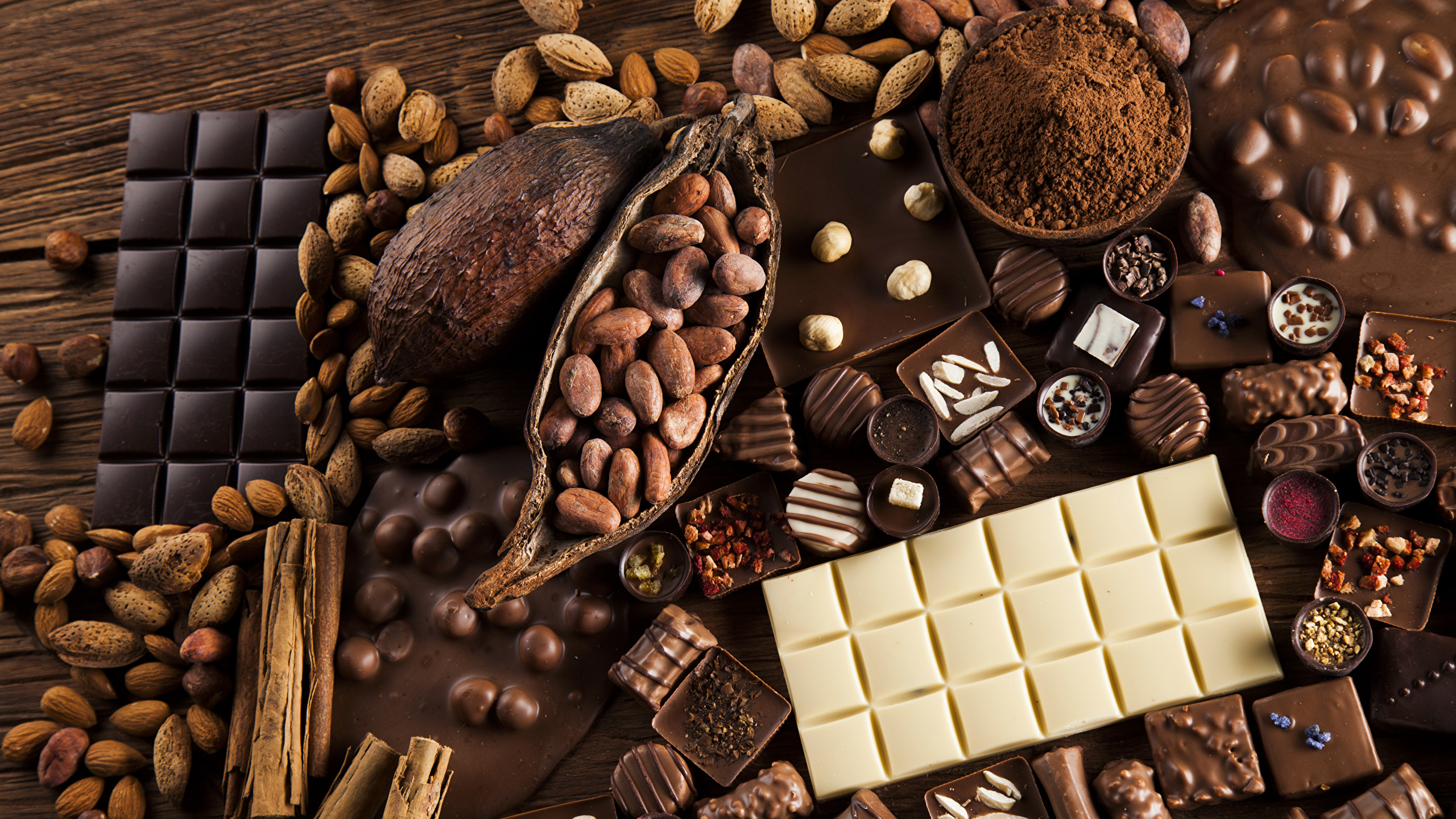 壁紙 2560x1440 菓子 チョコレート ナッツ キャンディ チョコレートバー ココアパウダー 食品 ダウンロード 写真
