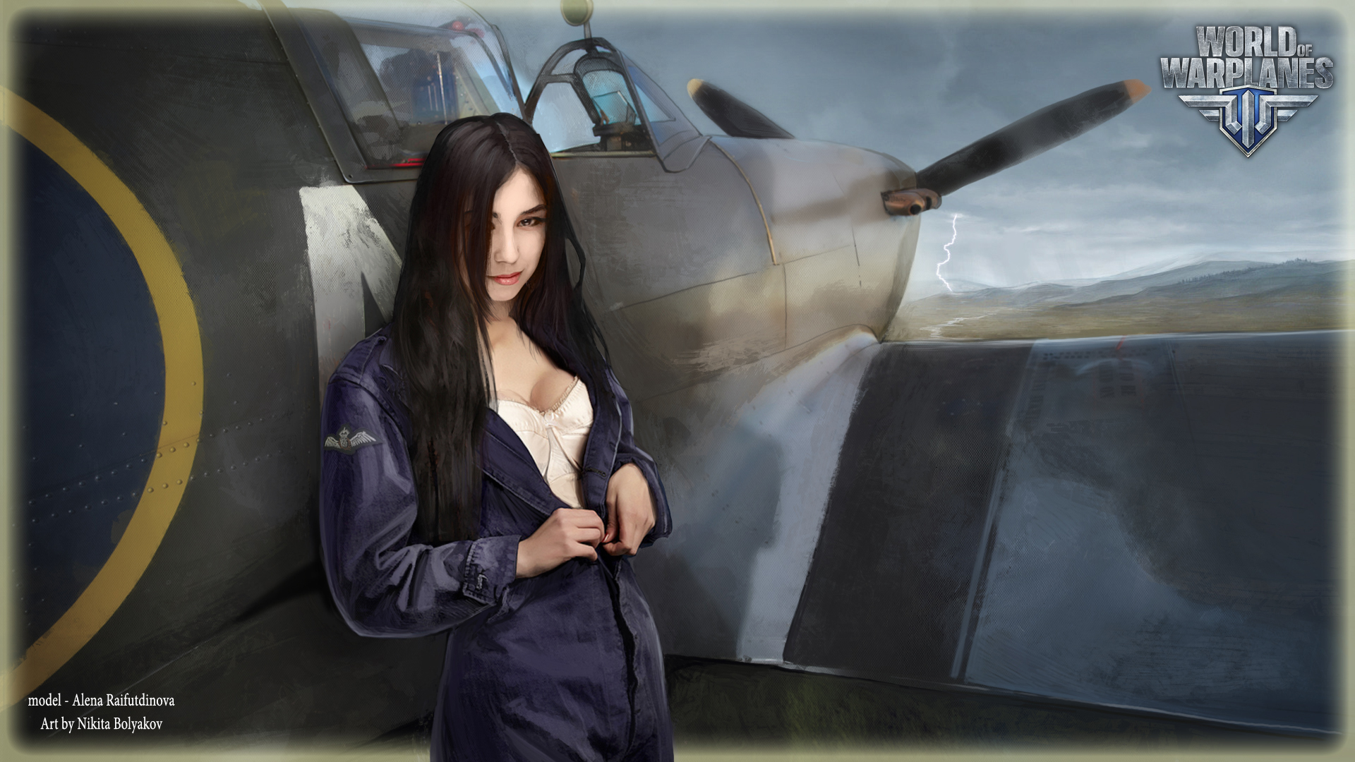 Photo World of Warplanes Airplane Brunette girl Nikita 1920x1080