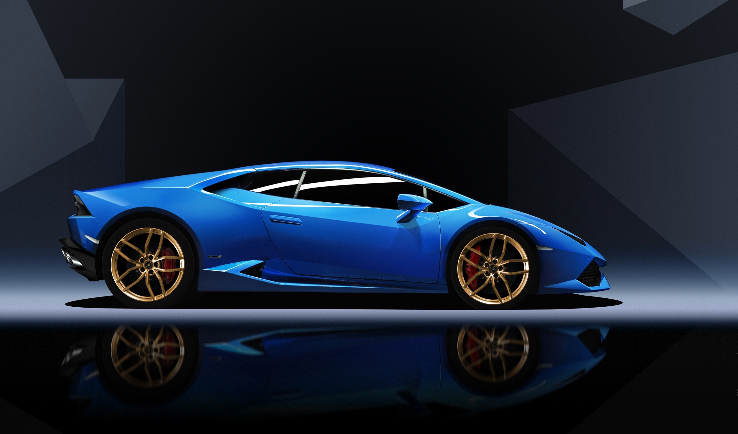 Papeis de parede 2395x1411 Lamborghini Huracan Azul Lateralmente Carros