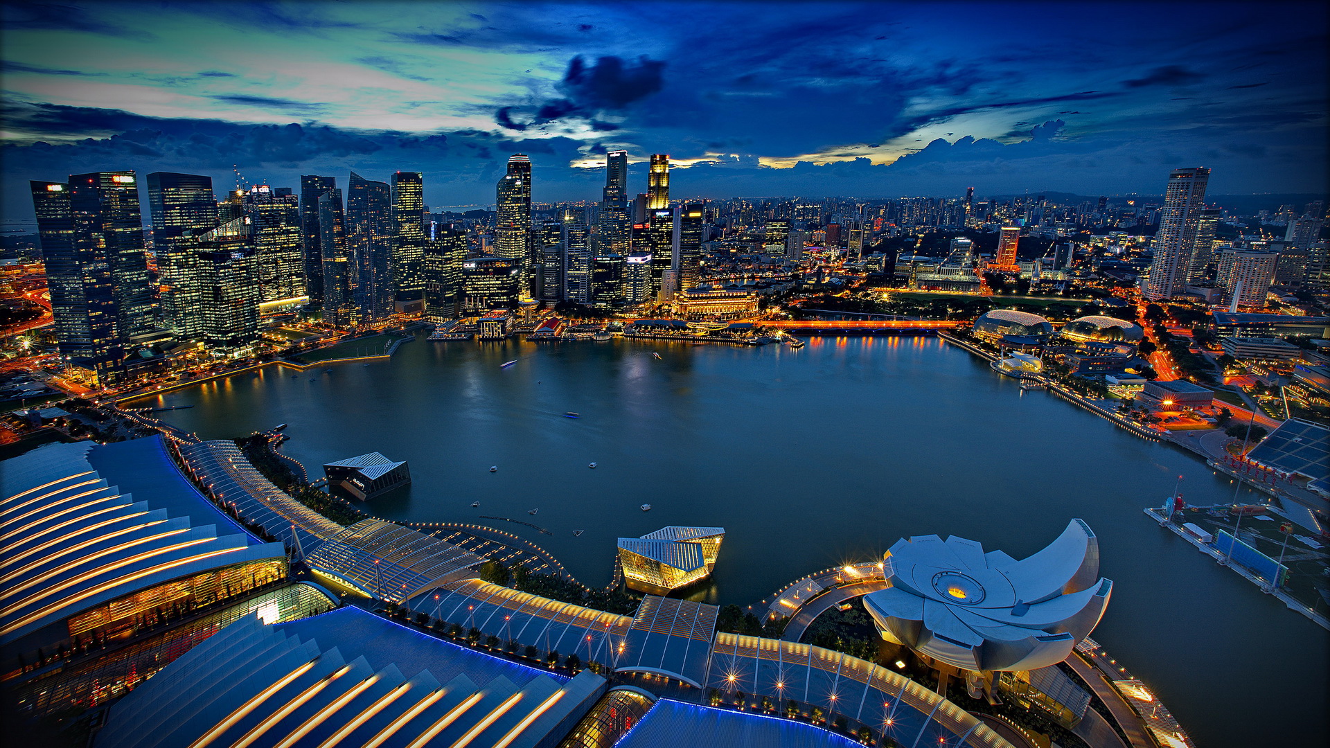 壁紙 1920x1080 シンガポール 超高層建築物 住宅 上から 夜 メガロポリス 都市 ダウンロード 写真