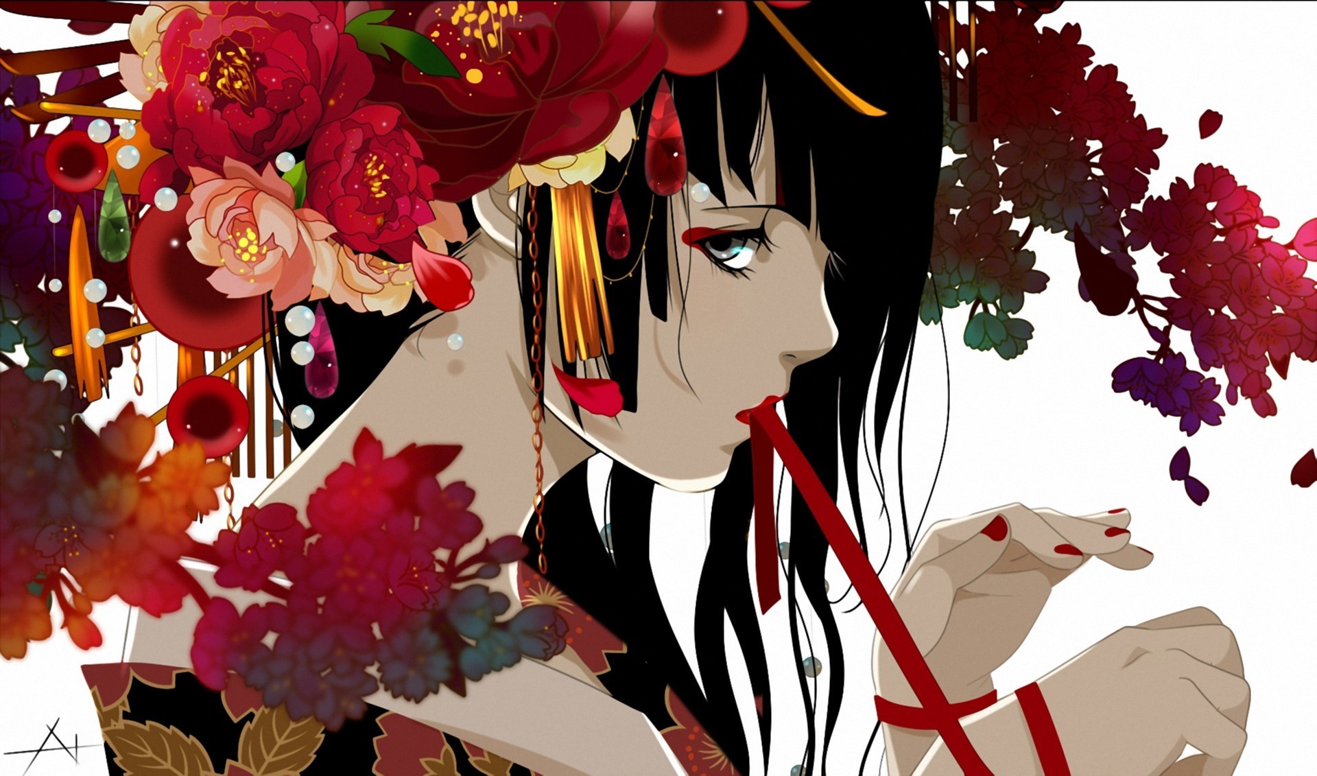 HD wallpaper suicide red flowers anime girls motion long exposure art  and craft  Wallpaper Flare