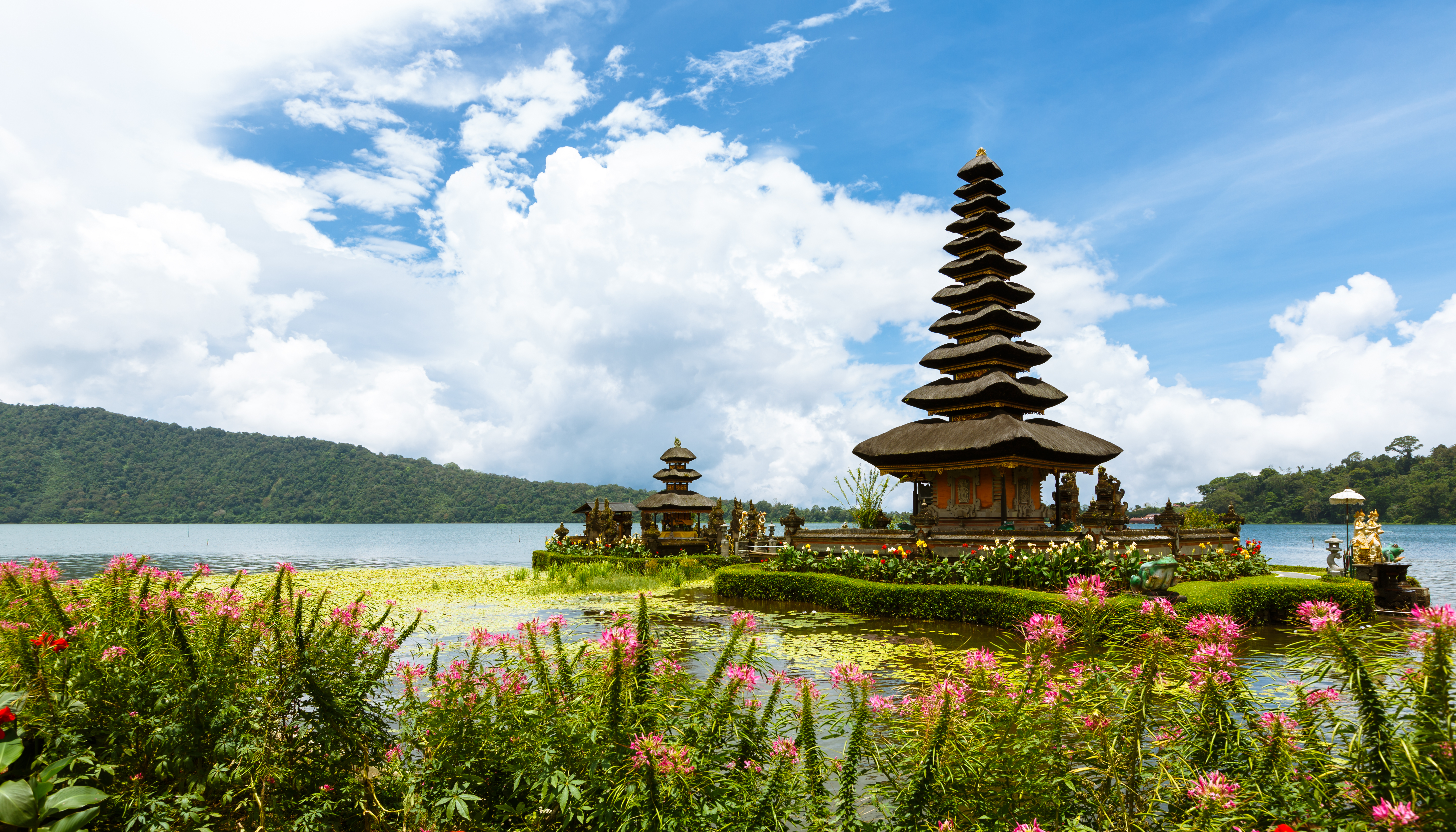 Foton Indonesien Ulun Danu Beratan Temple Bali Tempel Floder stad 5760x3291 flod Städer