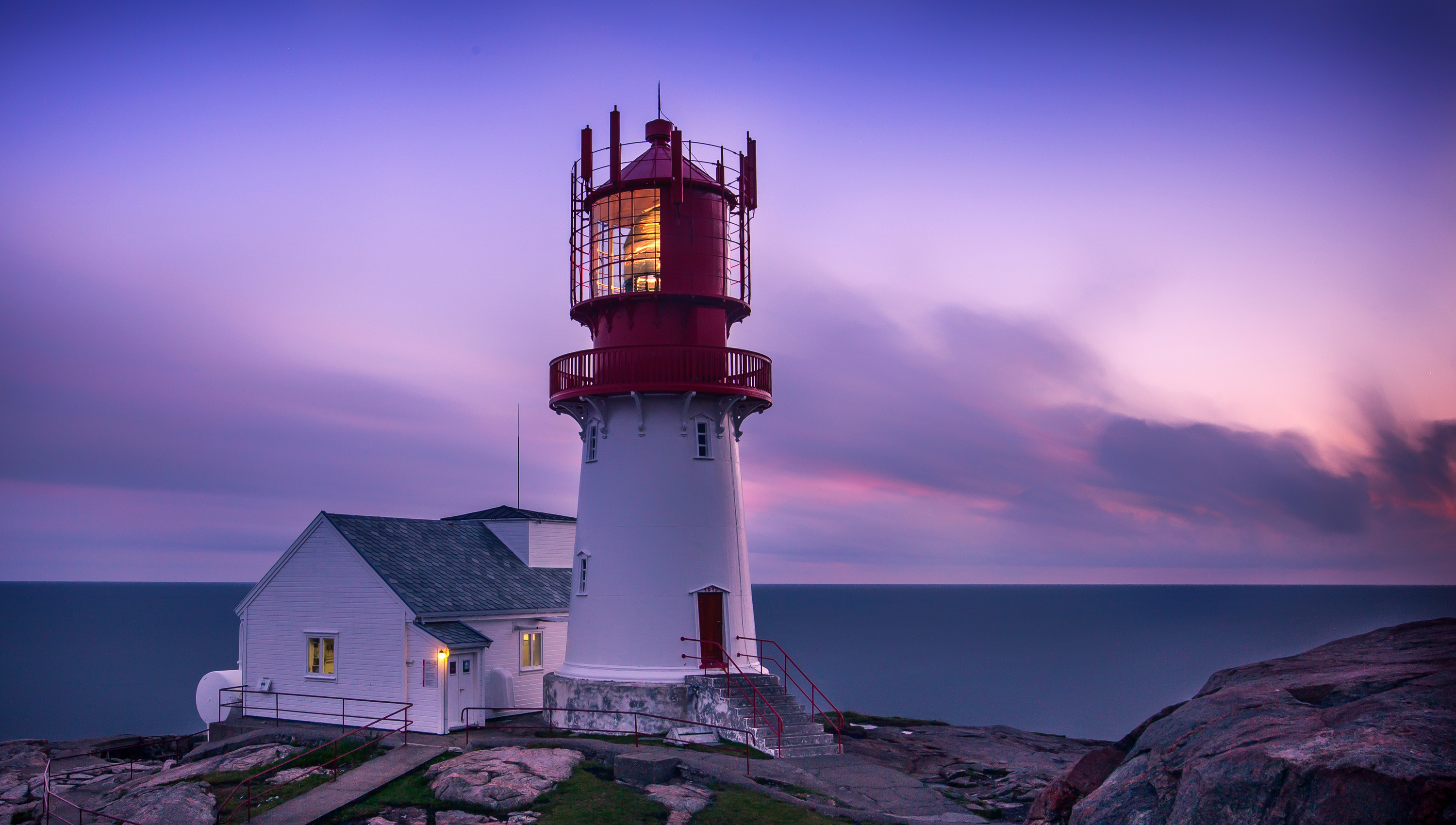 Desktop Wallpapers Norway Ocean Nature Lighthouses Evening 3000x1700