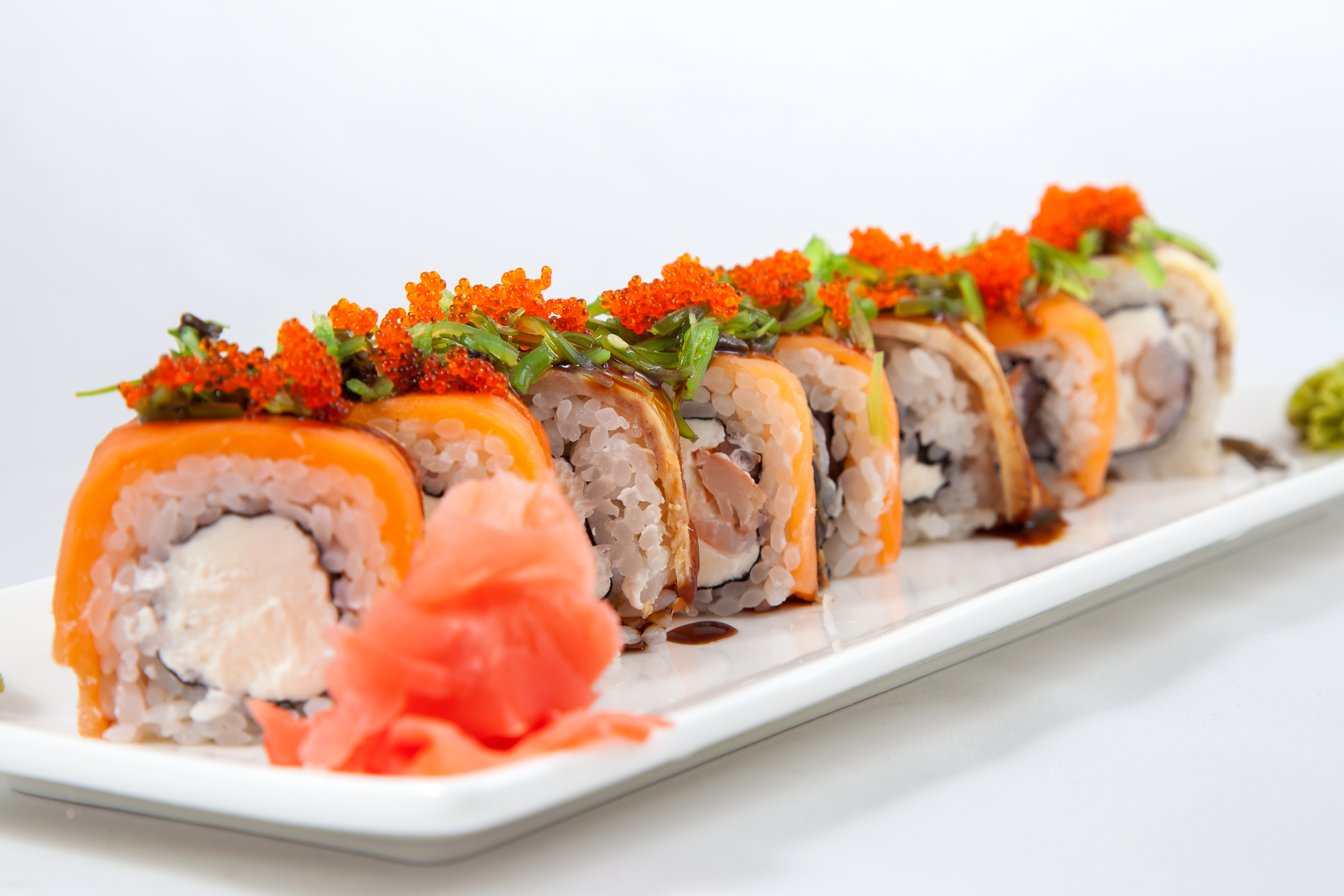 Achtergronden spijs Sushi Rijst Zeevruchten 4822x3215 Voedsel