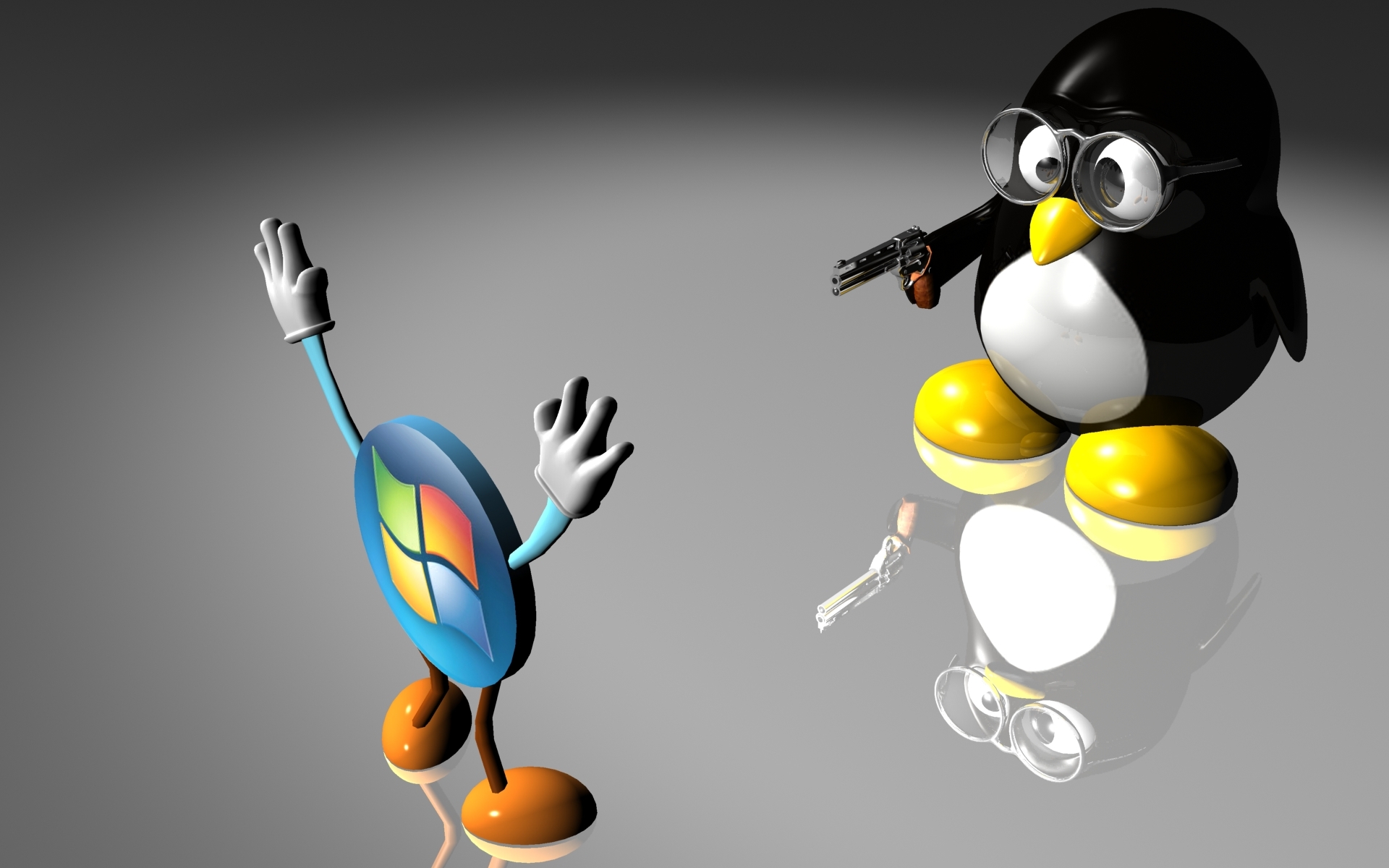 壁紙 19x10 Linux ウィンドウズ ピストル ペンギン ユーモア ダウンロード 写真