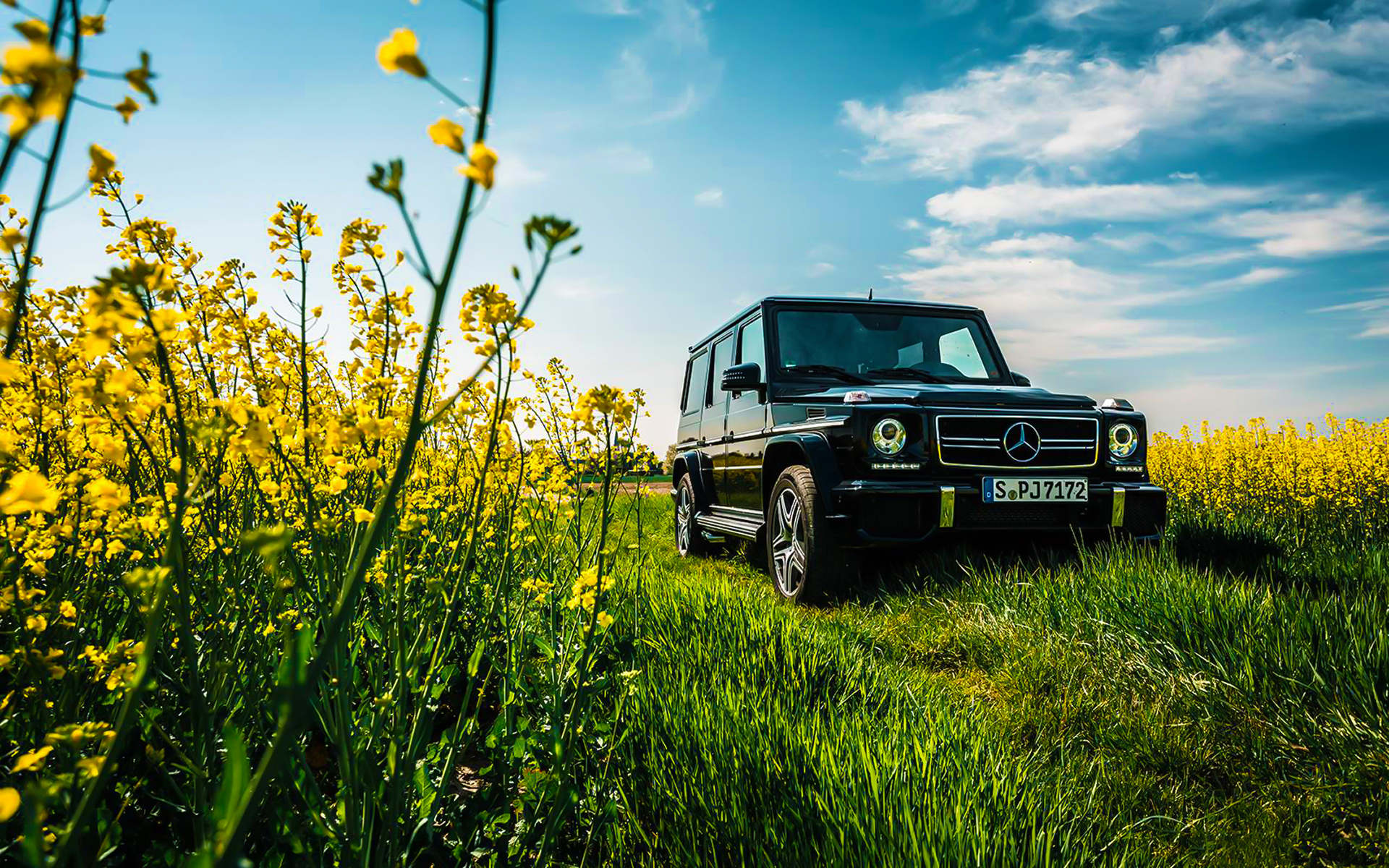 Фотография Мерседес бенц G63 AMG Grass Черный Природа Небо 1920x1200