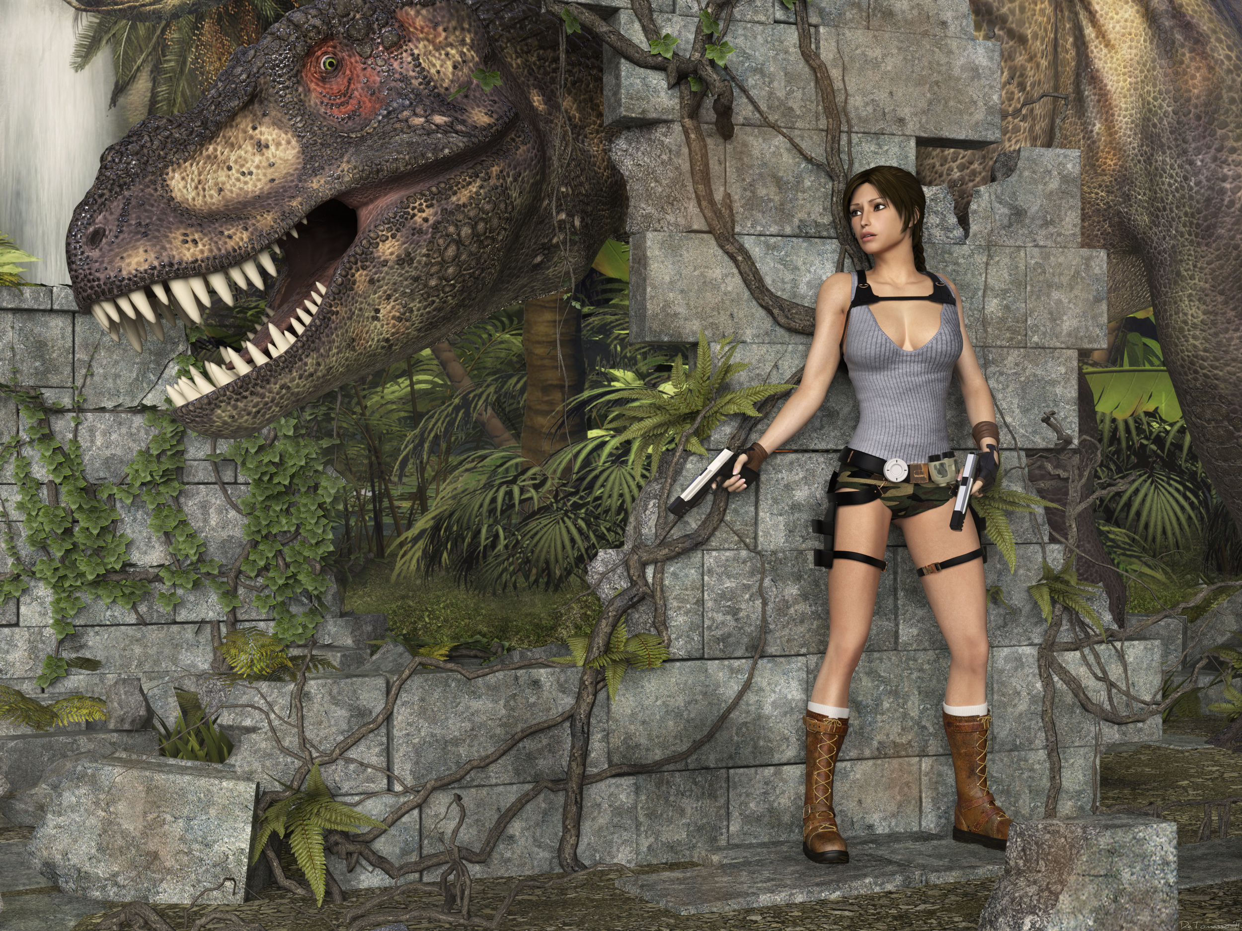 Фотографии Tomb Raider Underworld Динозавры Лара Крофт 3д 2500x1875