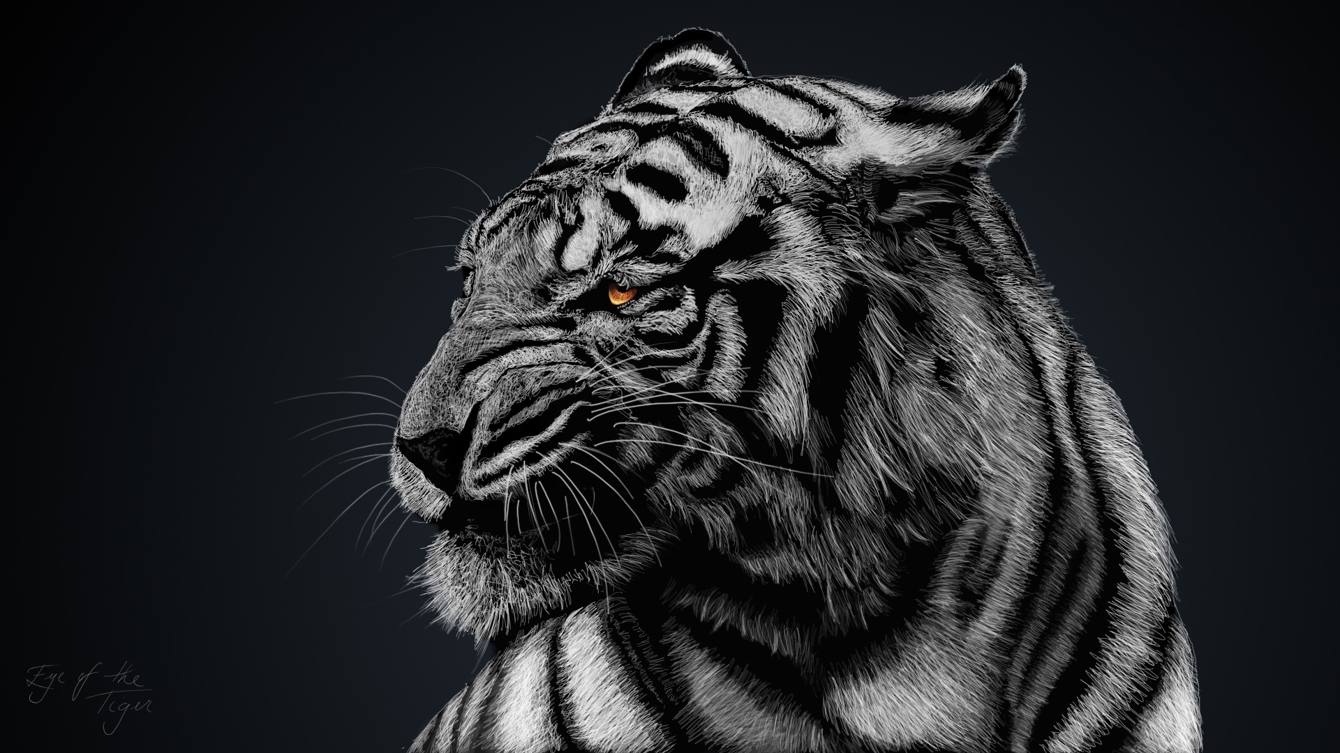 Photo Tigers Big Cats Snout Animals Painting Art 19x1080