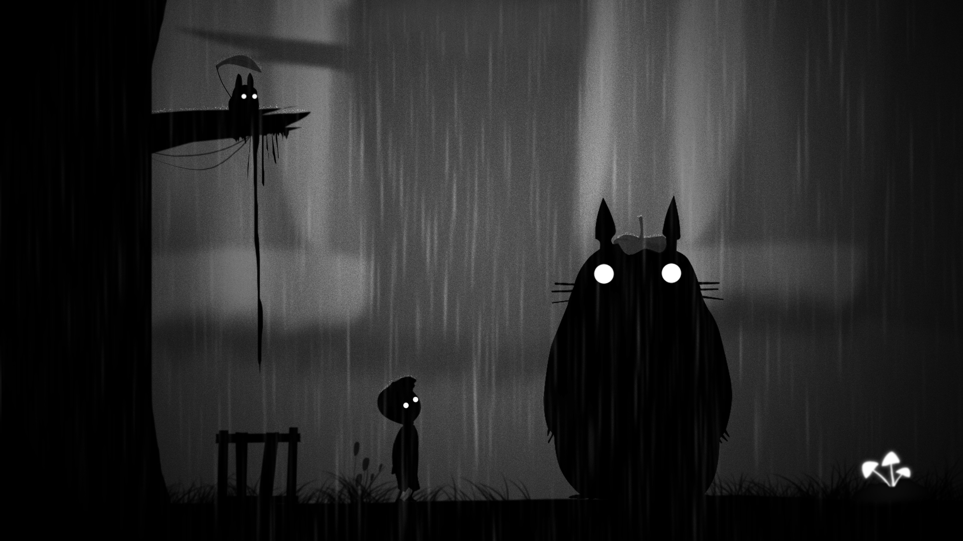 壁紙 19x1080 モンスター 雨 Limbo Totoro 少年 夜 漫画 子供 ファンタジー ダウンロード 写真