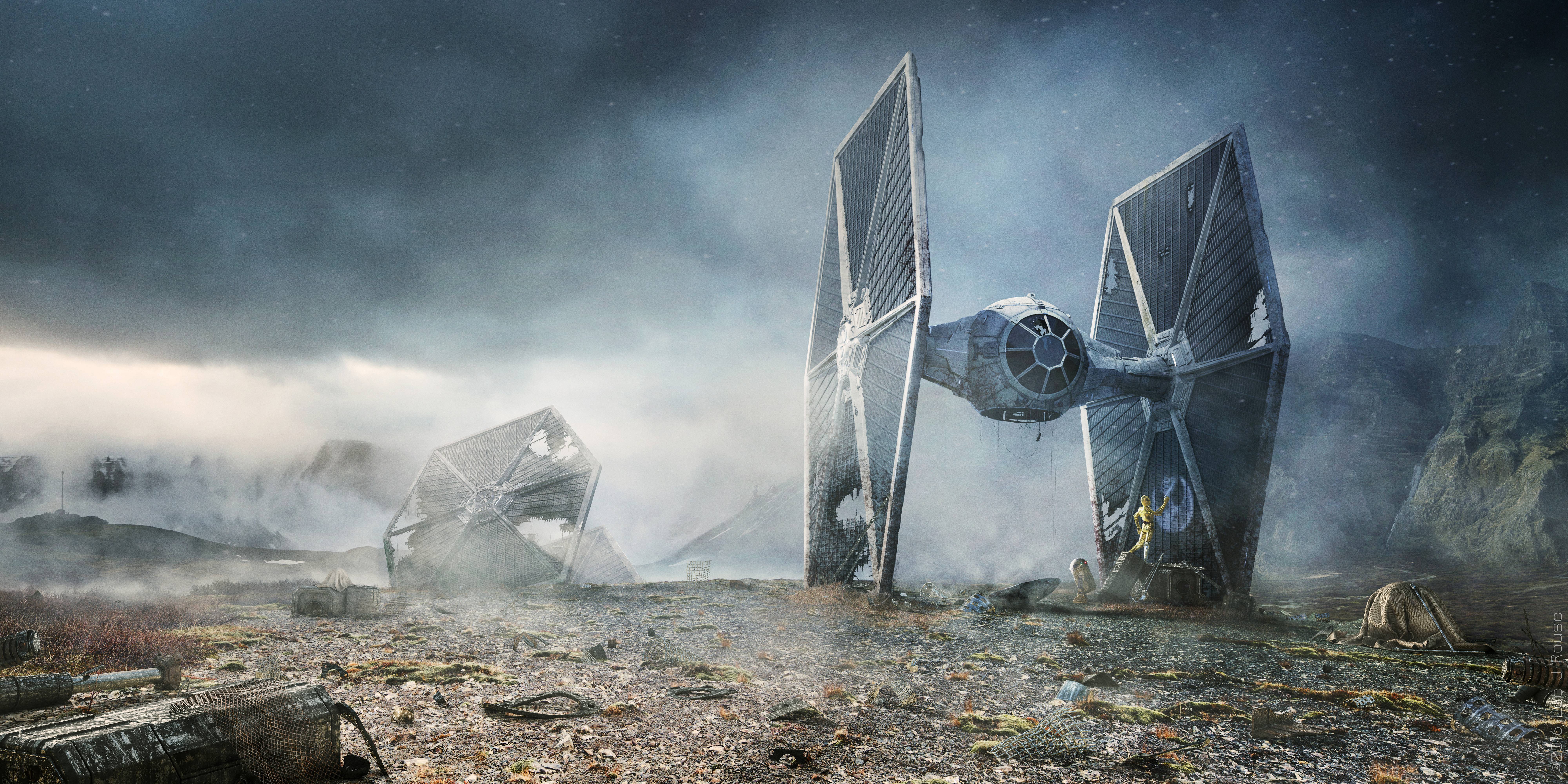 壁紙 8000x4000 スター ウォーズ 映画 C 3po Star Wars Rebel Droids Lee Rouse Tie Fighter R2 D2 ファンタジー ダウンロード 写真