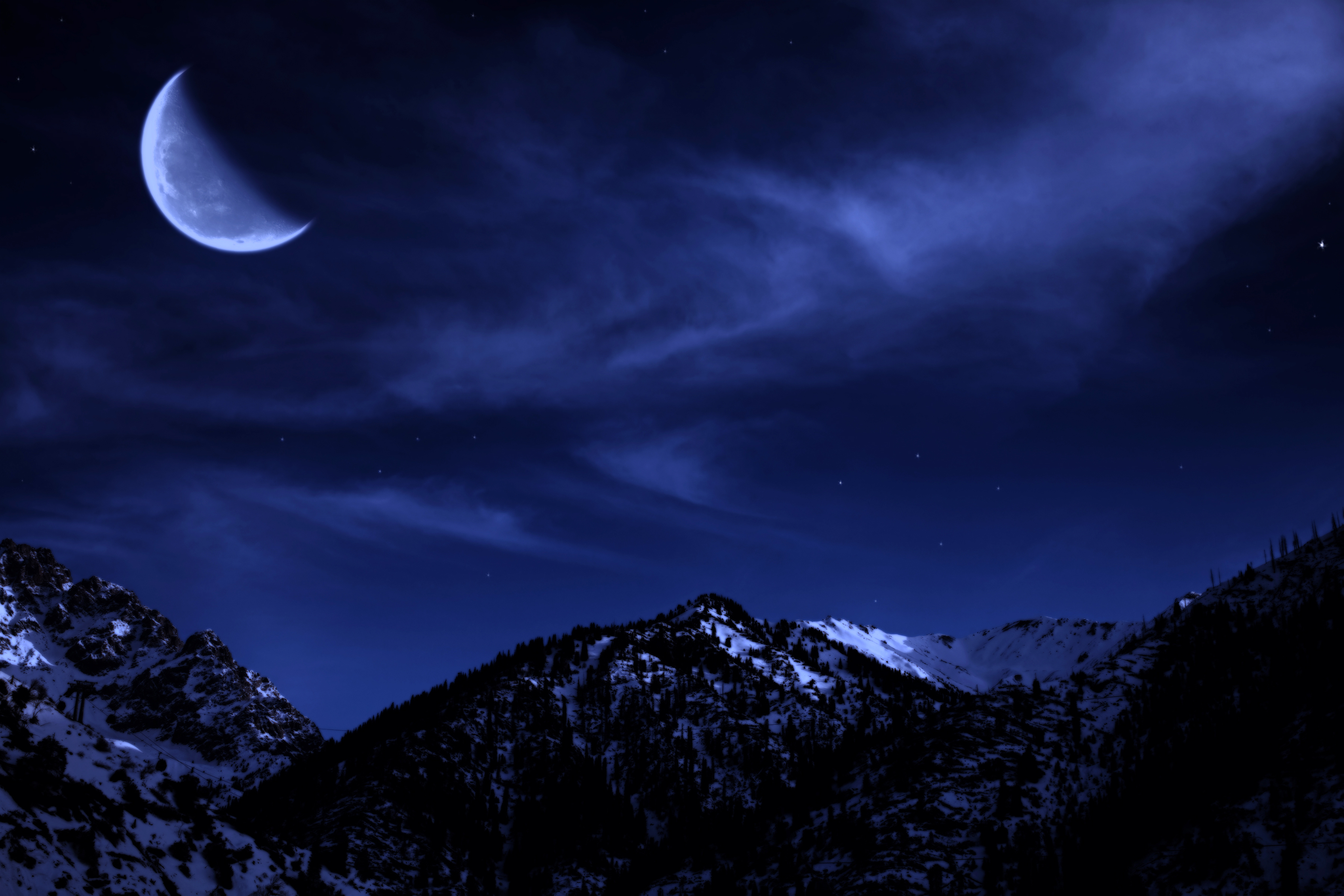 壁紙 3600x2400 山 空 三日月 夜 月 自然 ダウンロード 写真