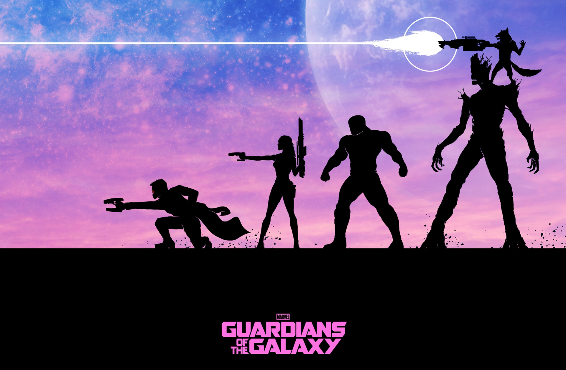 Wallpaper Guardians of the Galaxy silhouettes Peter Quill, 1920x1256