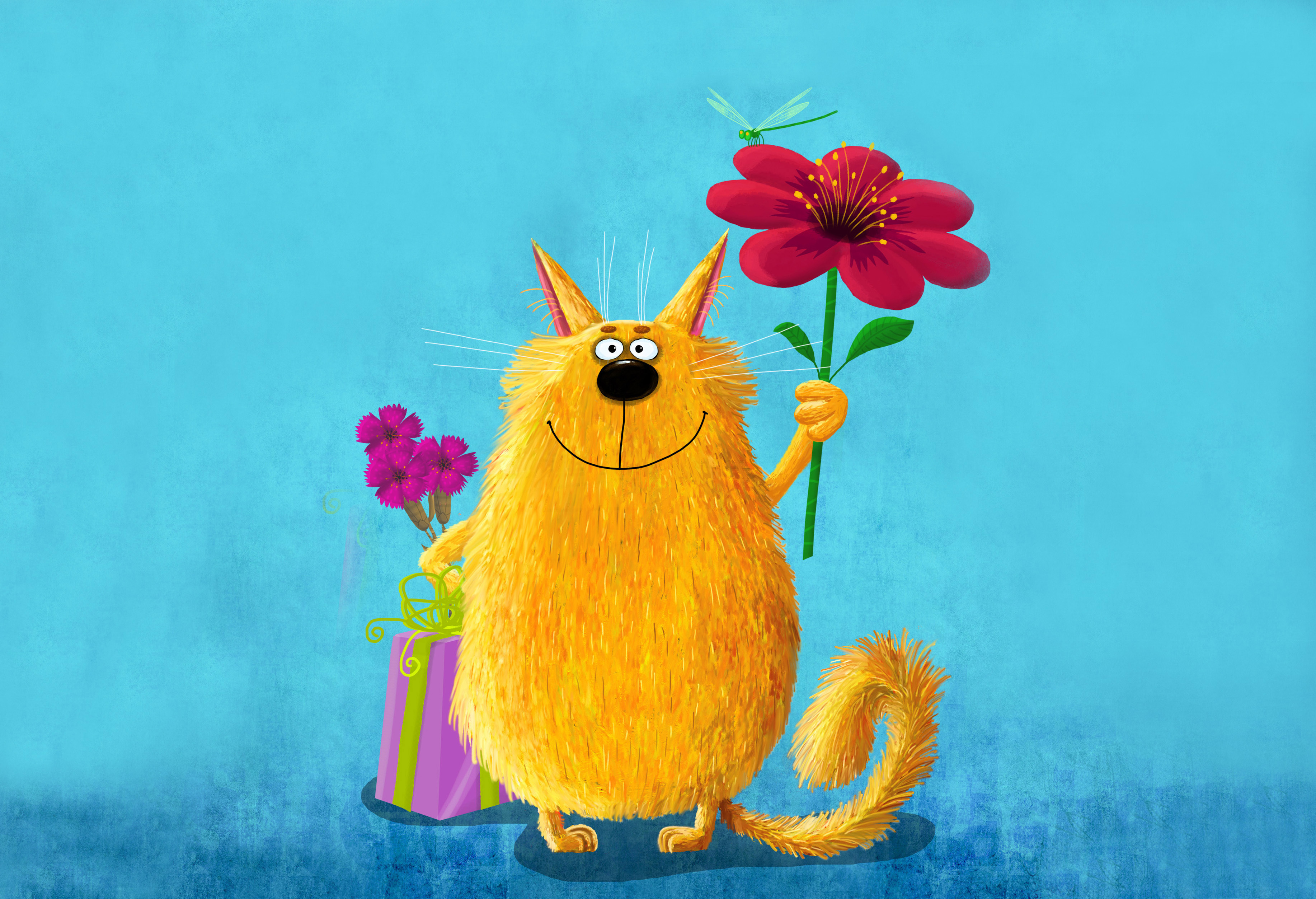 Включи веселенький. Красивые позитивные картины. Кот дарит цветочек. Позитивные открытки. Позитивные рисунки.