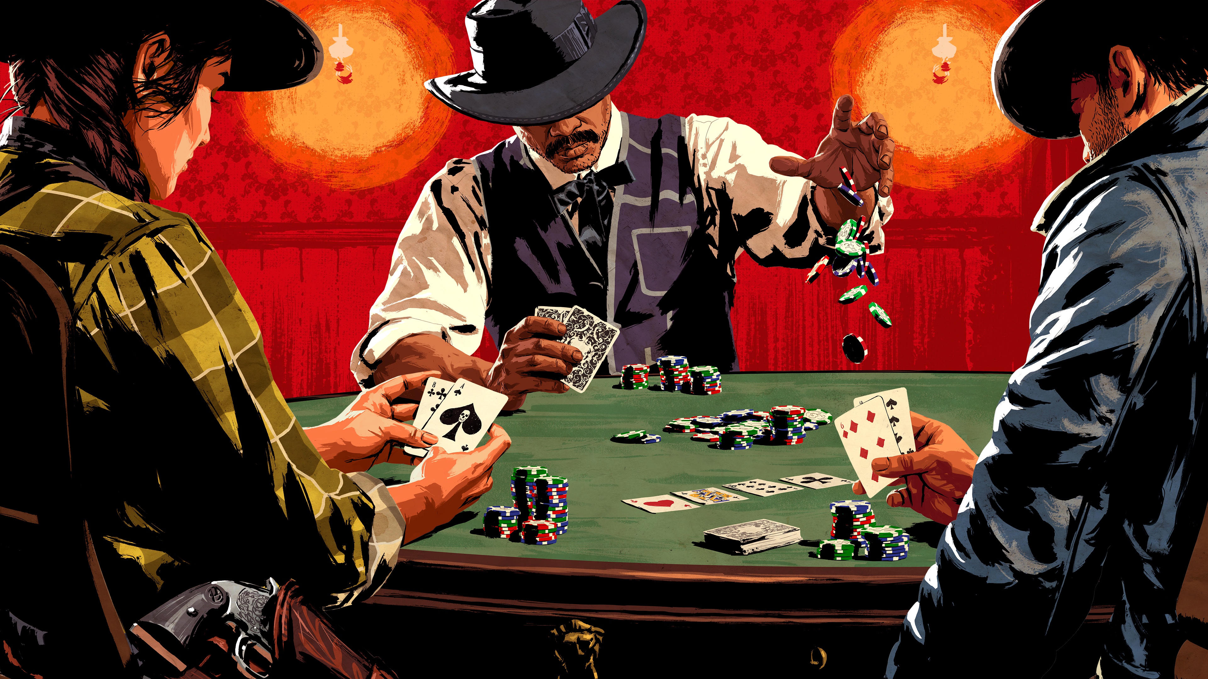 Картинки Red Dead Redemption 2 Poker Фишки Шляпа Игры 3840x2160