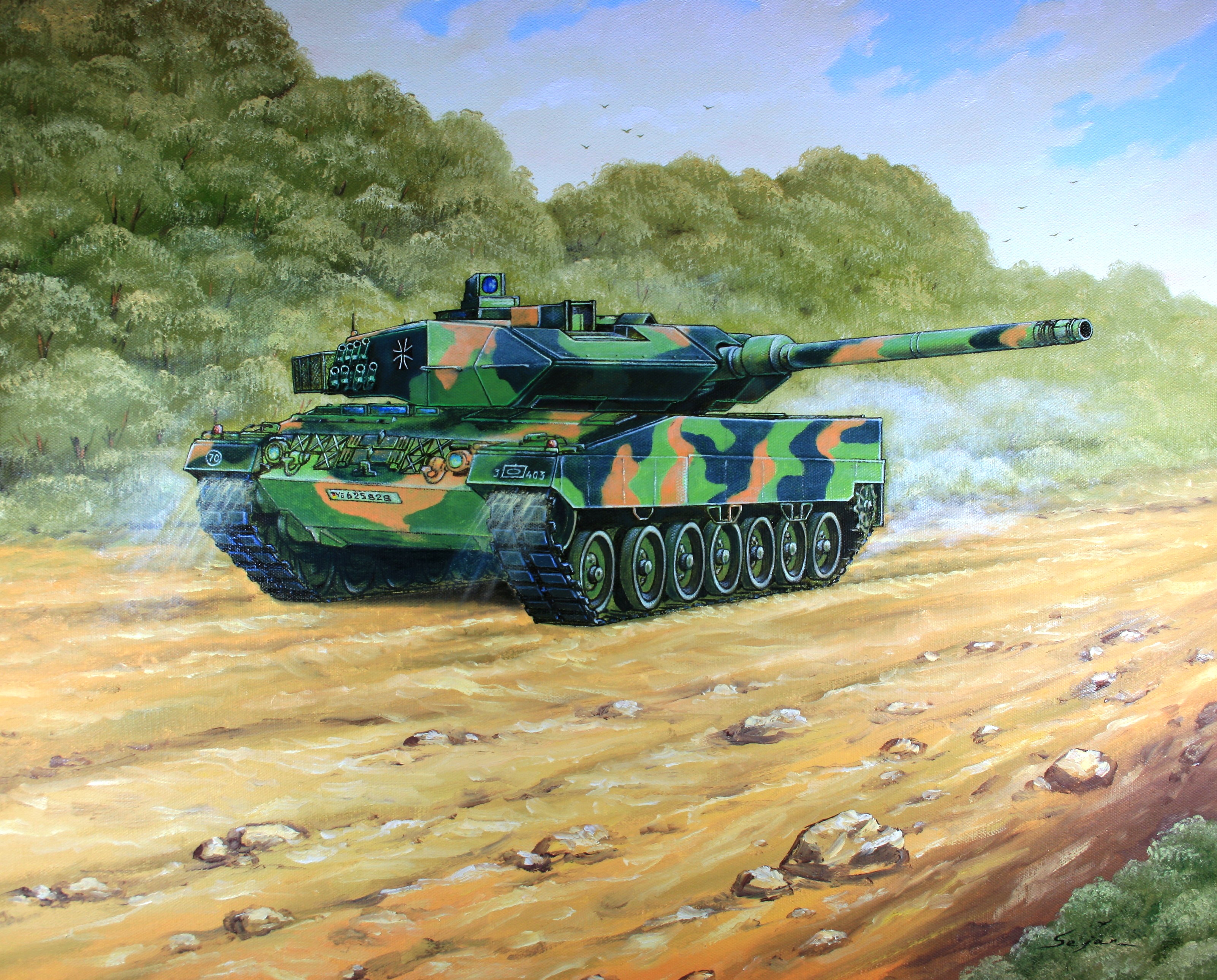 3203x2579、戦車、描かれた壁紙、レオパルト2、Leopard 2 A6、、陸軍、