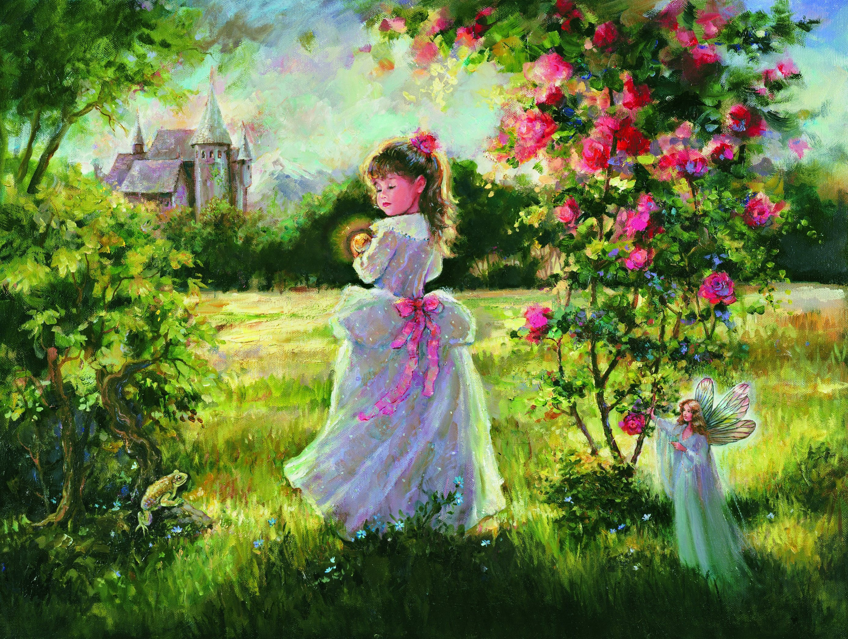 Детская лирическая. Живопись Mary Baxter. Девушка в саду. Сад живопись.